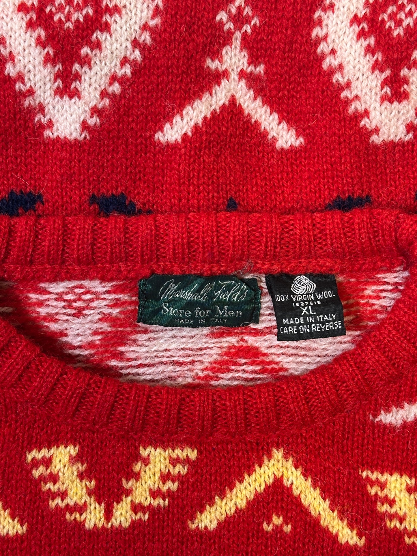 1990S RED/WHITE WOOL SWEATER - XL