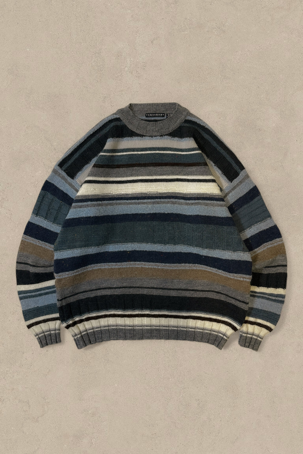 1990S - BLUE/NAVY STRIPED SWEATER - XL