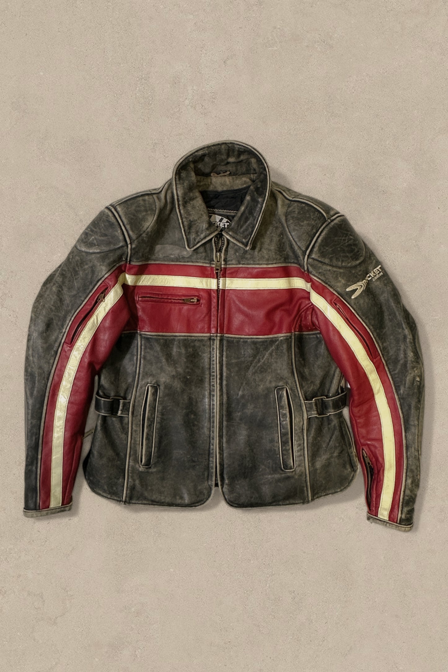 1990S - BLACK/RED JOE ROCKET MOTO LEATHER JACKET - L