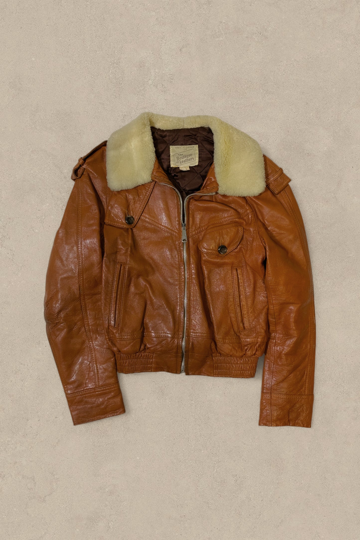 1990S - CARAMEL LEATHER FLIGHT JACKET - S (W)