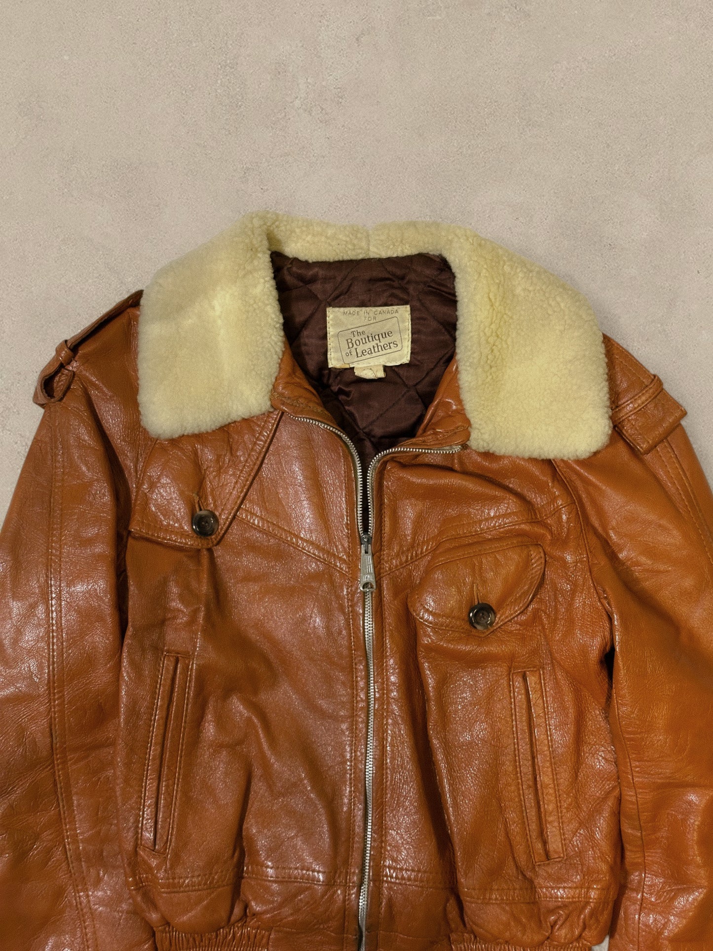 1990S - CARAMEL LEATHER FLIGHT JACKET - S (W)