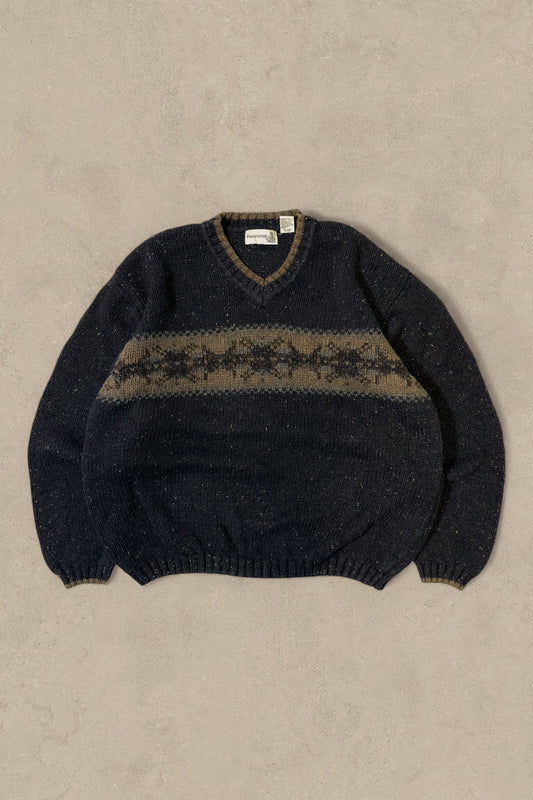 1990S - BLACK/BROWN V SWEATER - L