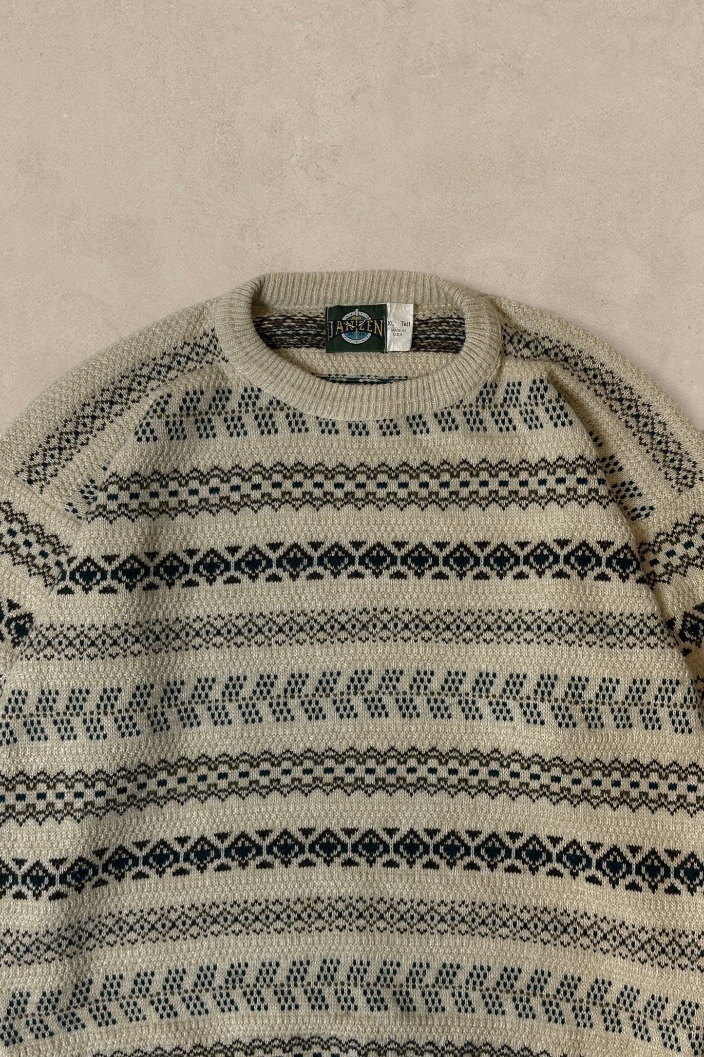 1990S - CREAM PATTERNED SWEATER - XL (TALL)