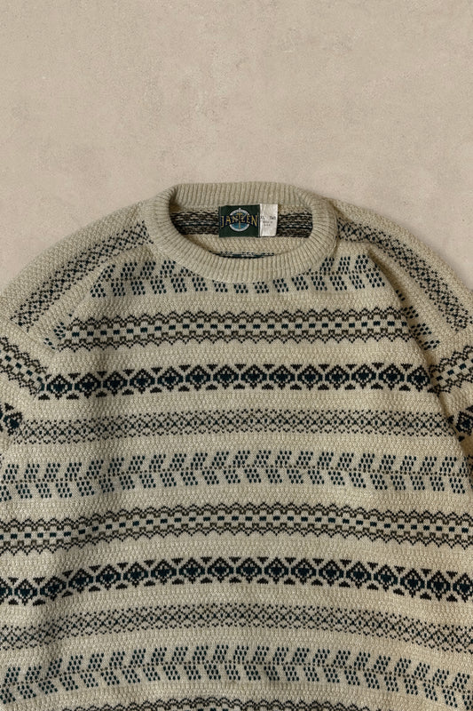 1990S - CREAM PATTERNED SWEATER - XL (TALL)