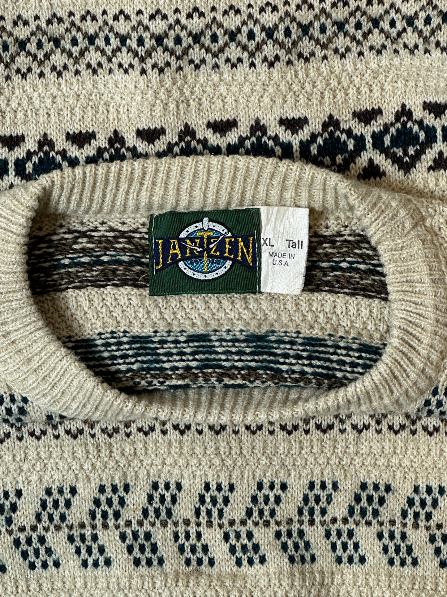 1990S - CREAM PATTERNED SWEATER - XL (TALL)