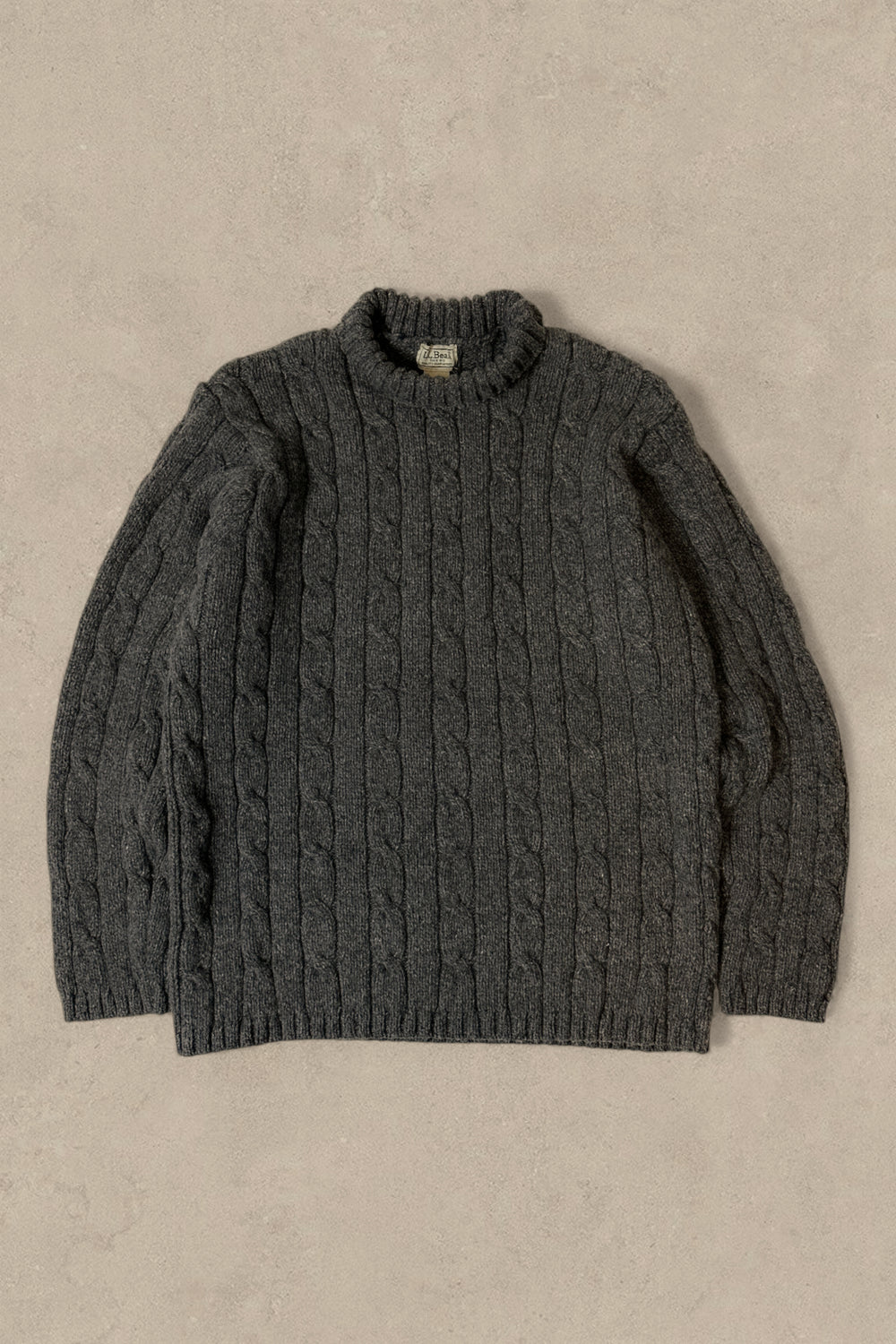1990S - BLACK LL BEAN CABLE KNIT TURTLE NECK SWEATER - XL