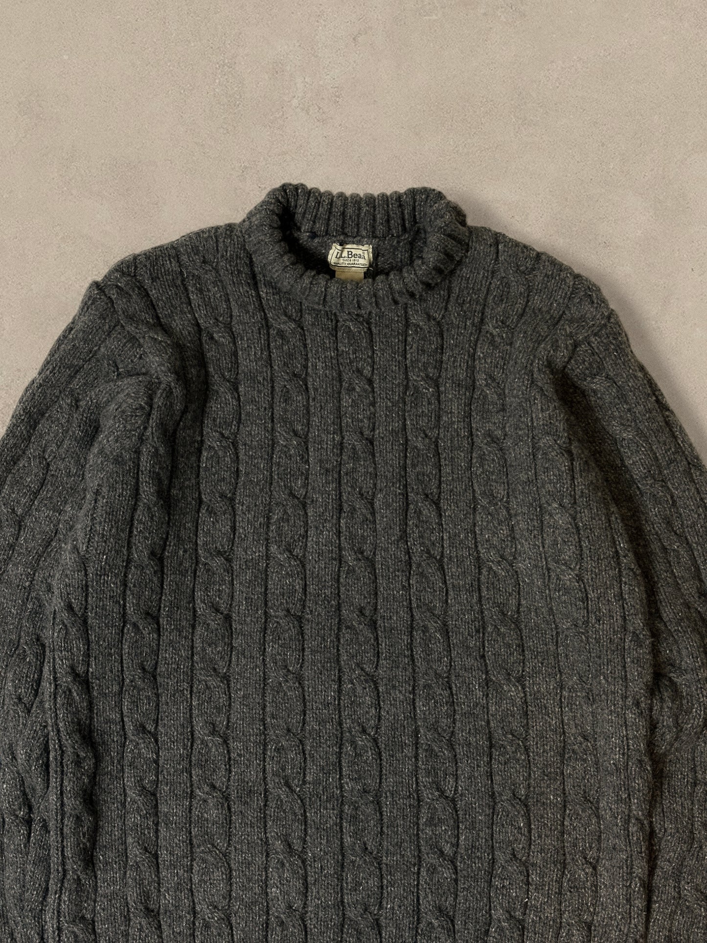 1990S - BLACK LL BEAN CABLE KNIT TURTLE NECK SWEATER - XL