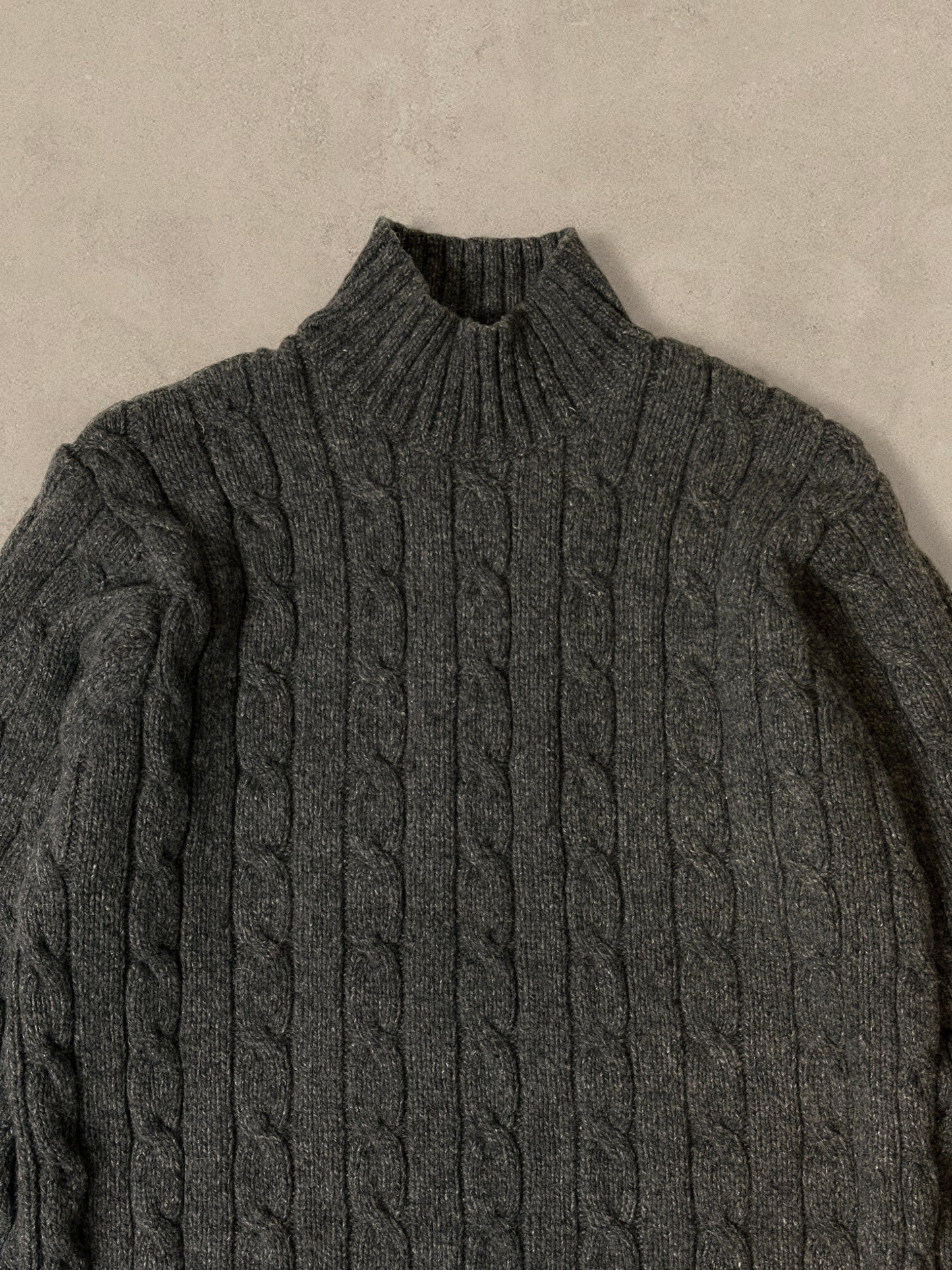 1990S - BLACK LL BEAN CABLE KNIT TURTLE NECK SWEATER - XL