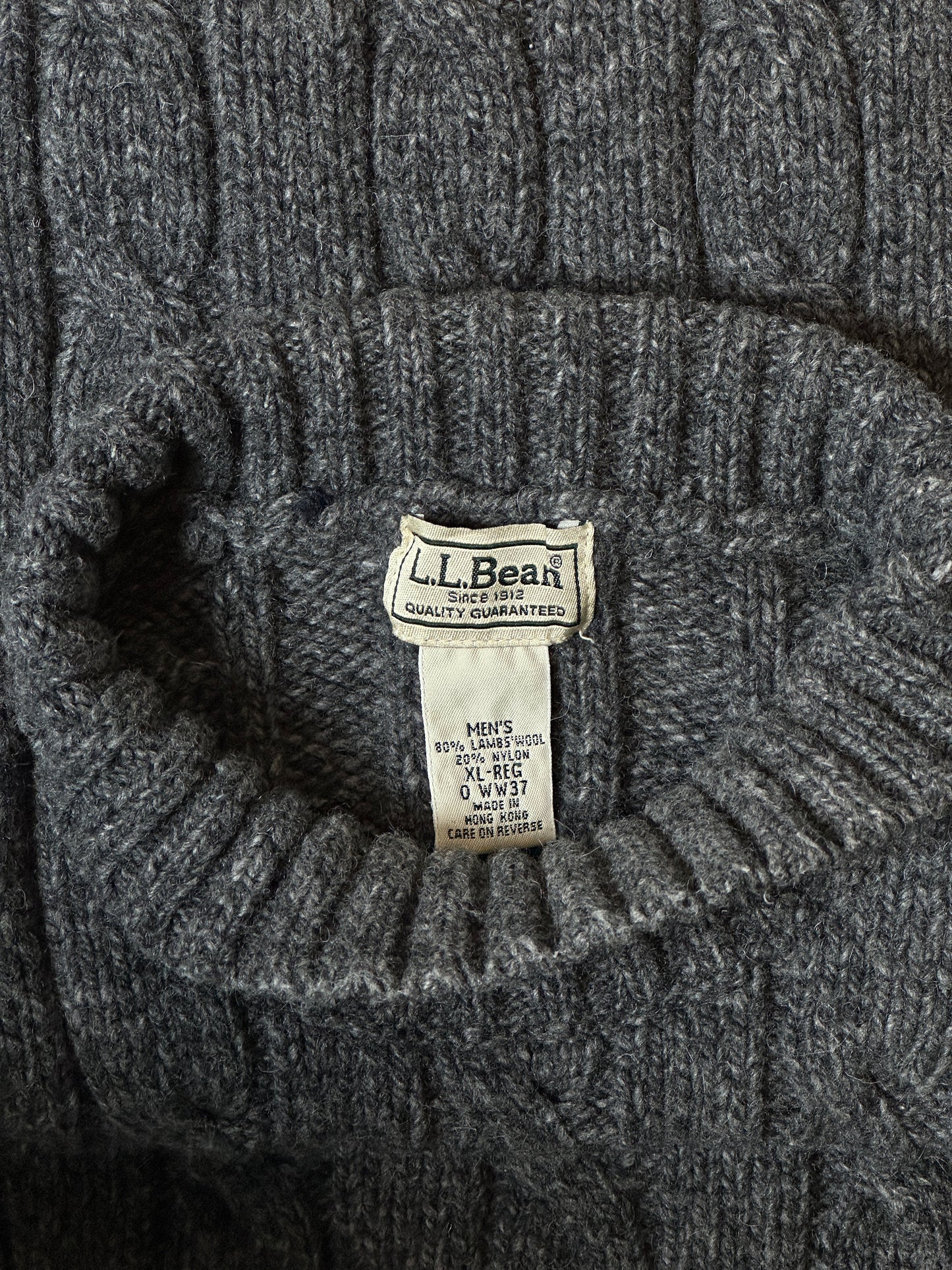 1990S - BLACK LL BEAN CABLE KNIT TURTLE NECK SWEATER - XL