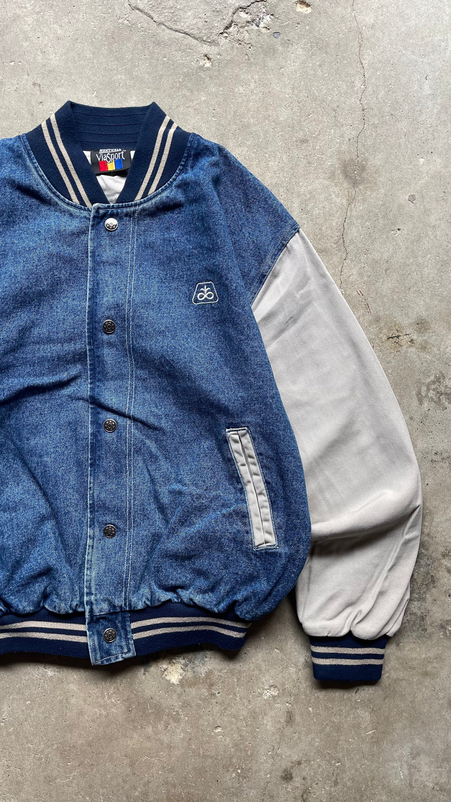 2000S TWO TONE BOMBER DENIM JACKET - L