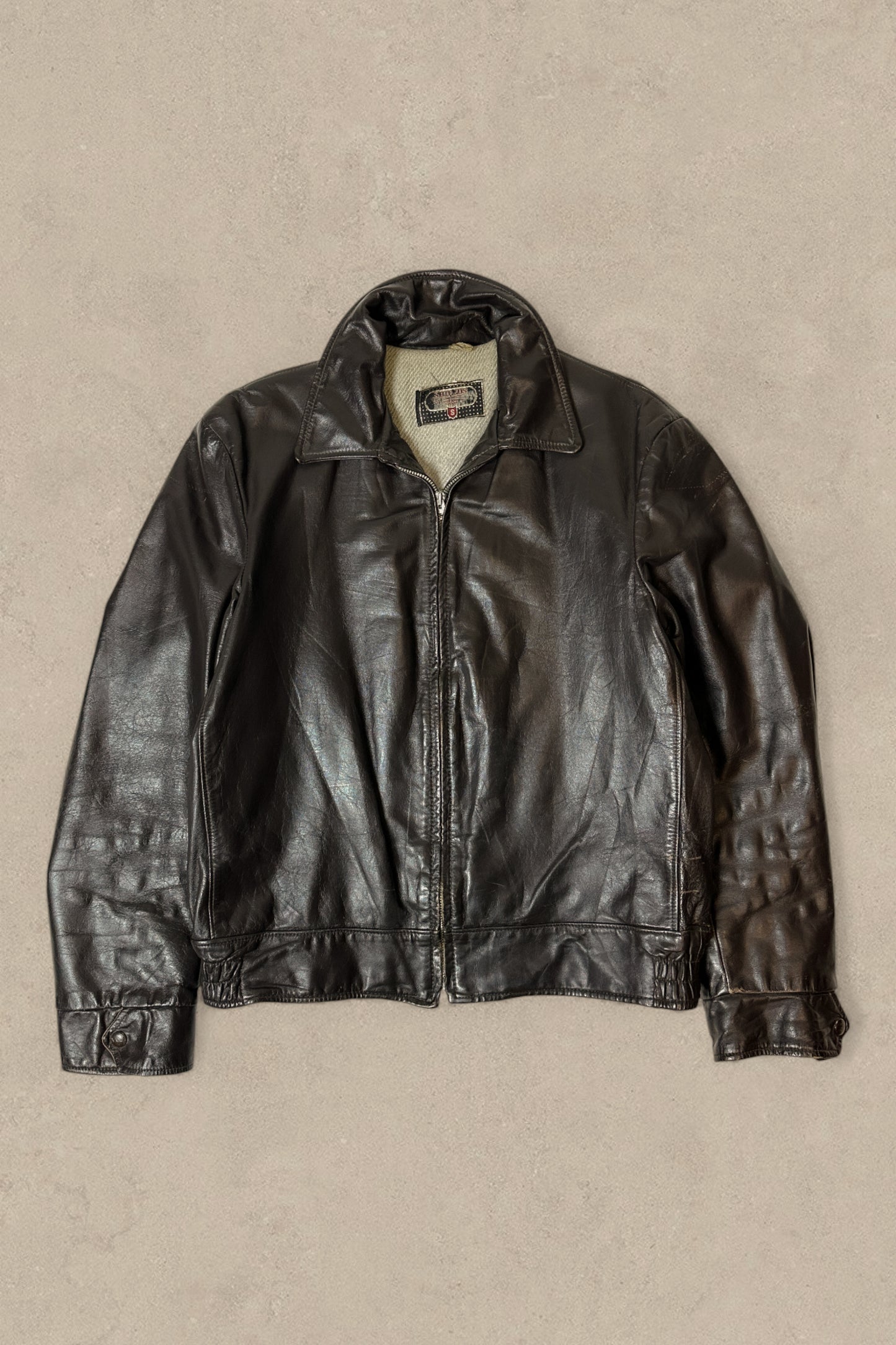 1980S - DISTRESSED BLACK LEATHER JACKET - M