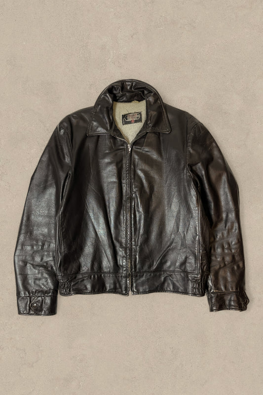1980S - DISTRESSED BLACK LEATHER JACKET - M