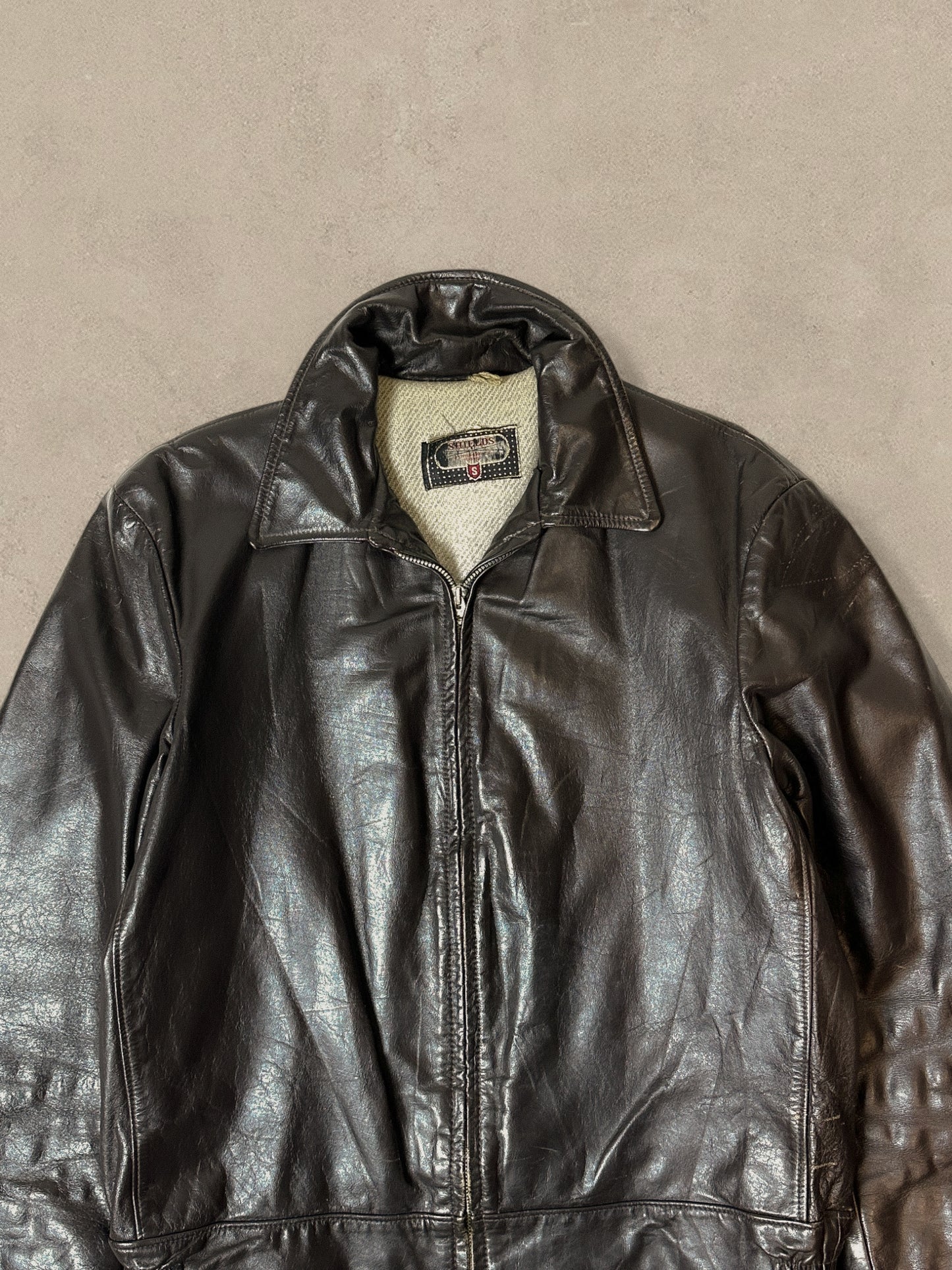 1980S - DISTRESSED BLACK LEATHER JACKET - M