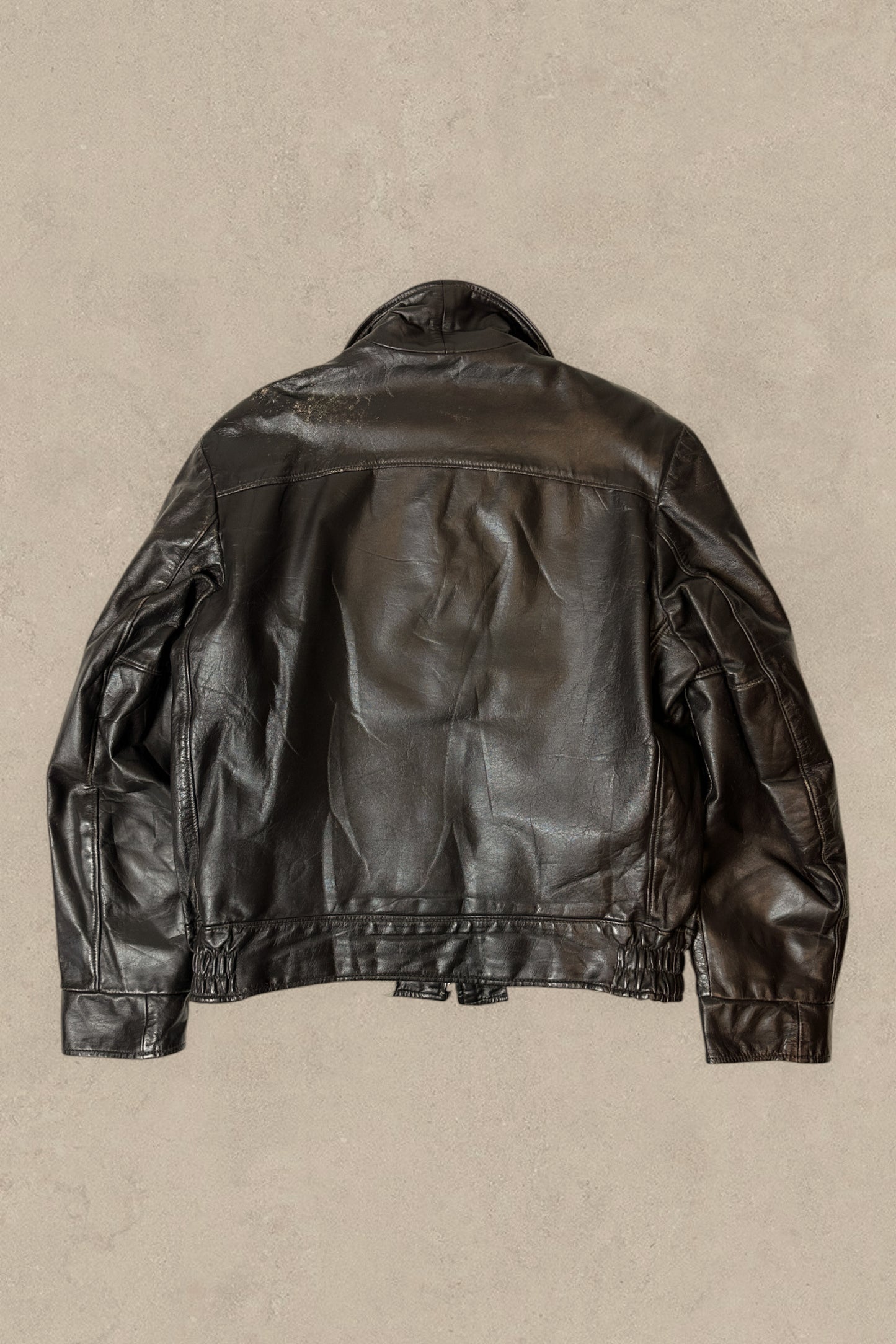 1980S - DISTRESSED BLACK LEATHER JACKET - M