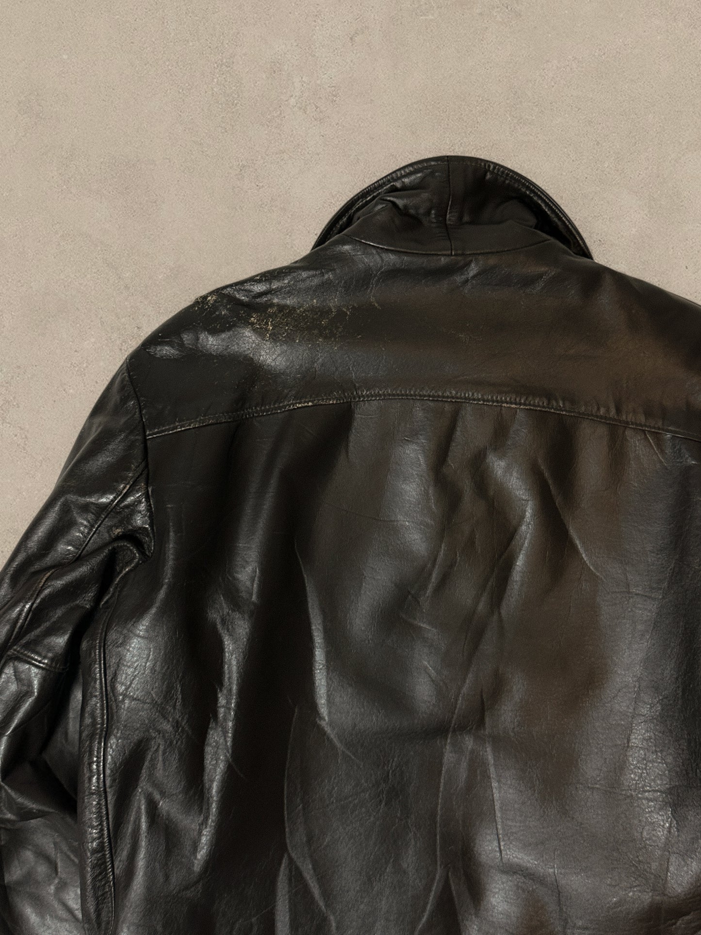 1980S - DISTRESSED BLACK LEATHER JACKET - M