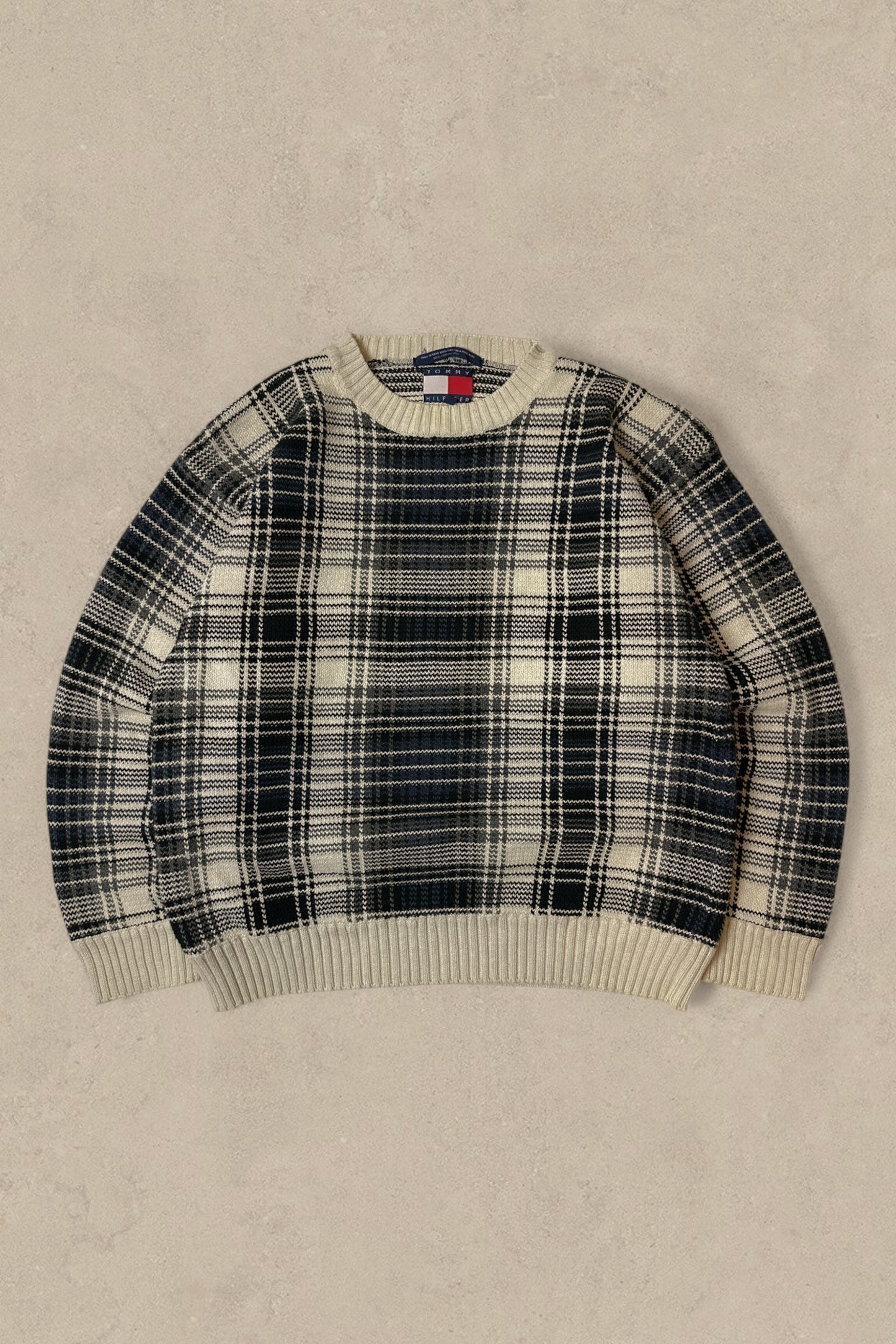 1990S - WHITE/BLUE TOOMY HILFIGER SWEATER - XL