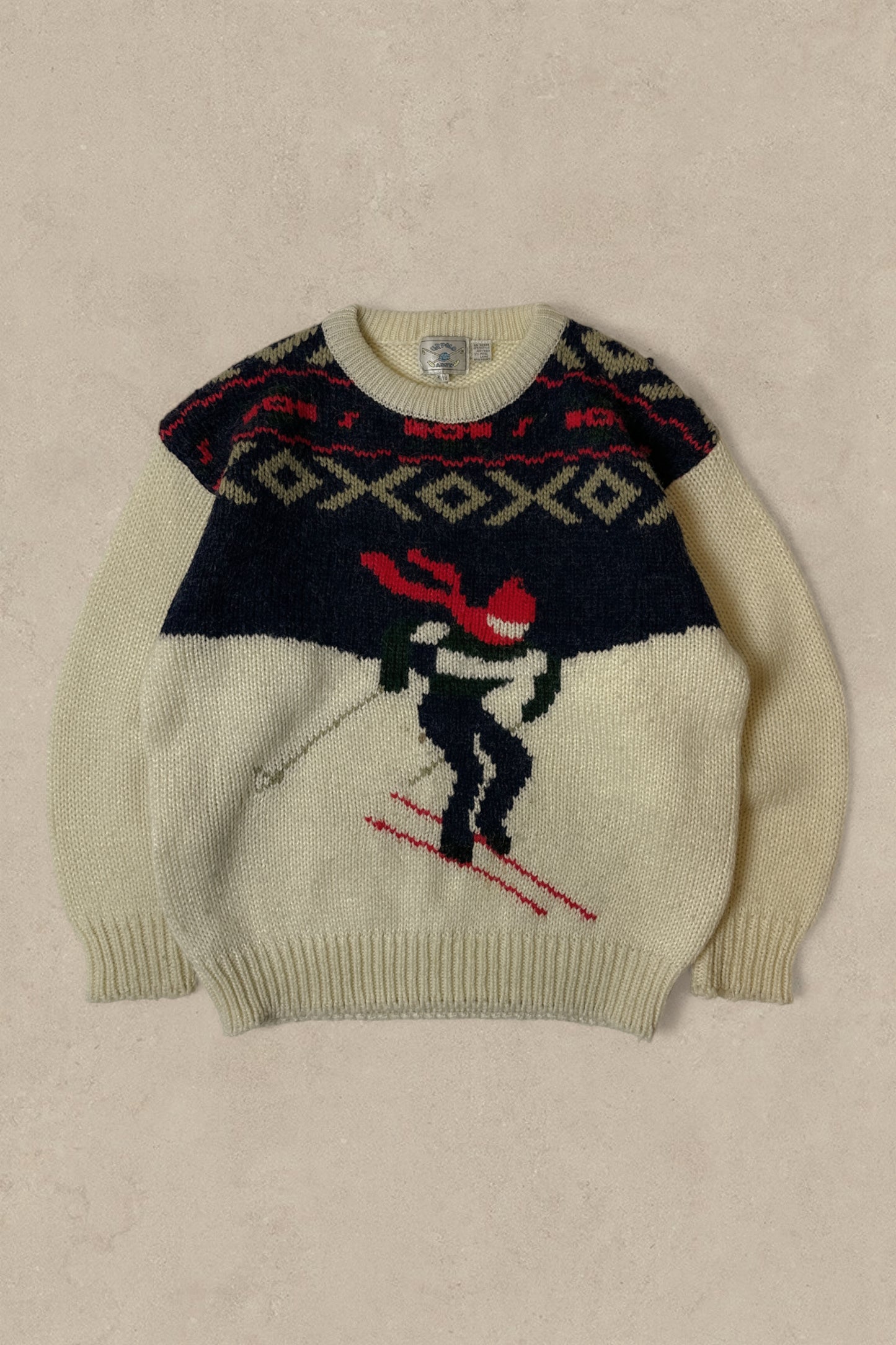 1990S - CREAM/NAVY US POLO ASSN WOOL SWEATER - XL
