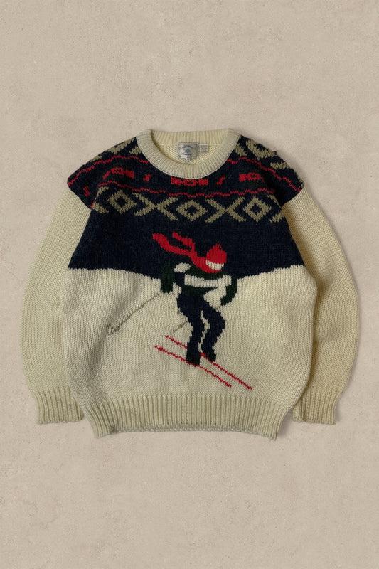 1990S - CREAM/NAVY US POLO ASSN WOOL SWEATER - XL