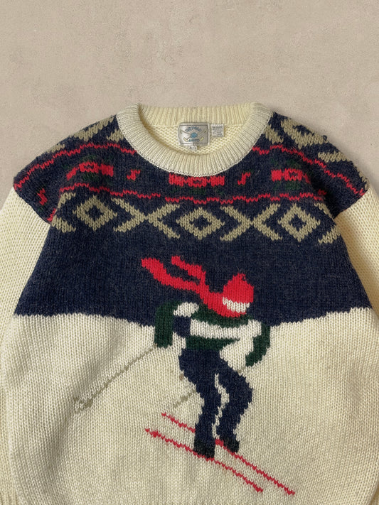 1990S - CREAM/NAVY US POLO ASSN WOOL SWEATER - XL