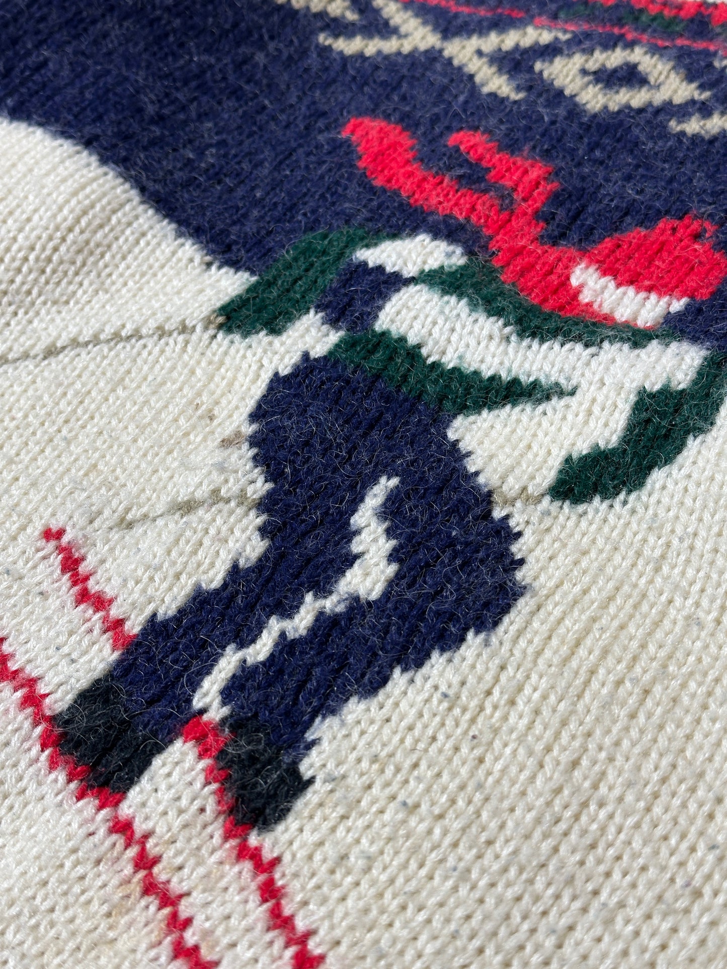 1990S - CREAM/NAVY US POLO ASSN WOOL SWEATER - XL