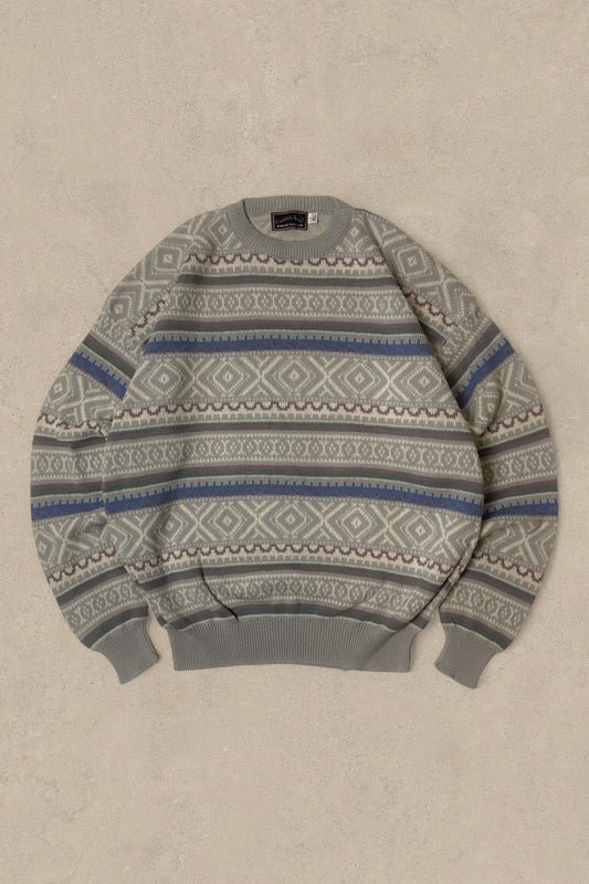 1990S - GREY/BLUE PATTERNED SWEATER - XL