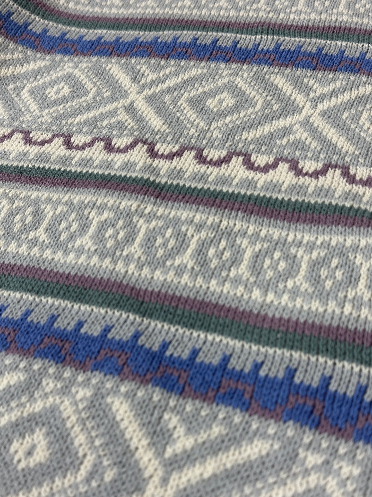 1990S - GREY/BLUE PATTERNED SWEATER - XL