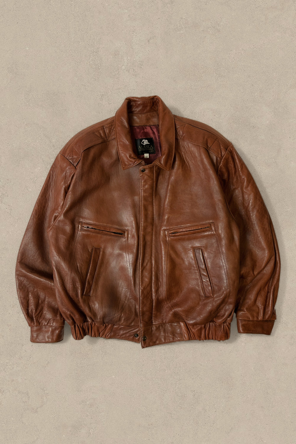 1990S - CARAMEL LEATHE JACKET - XL (42)