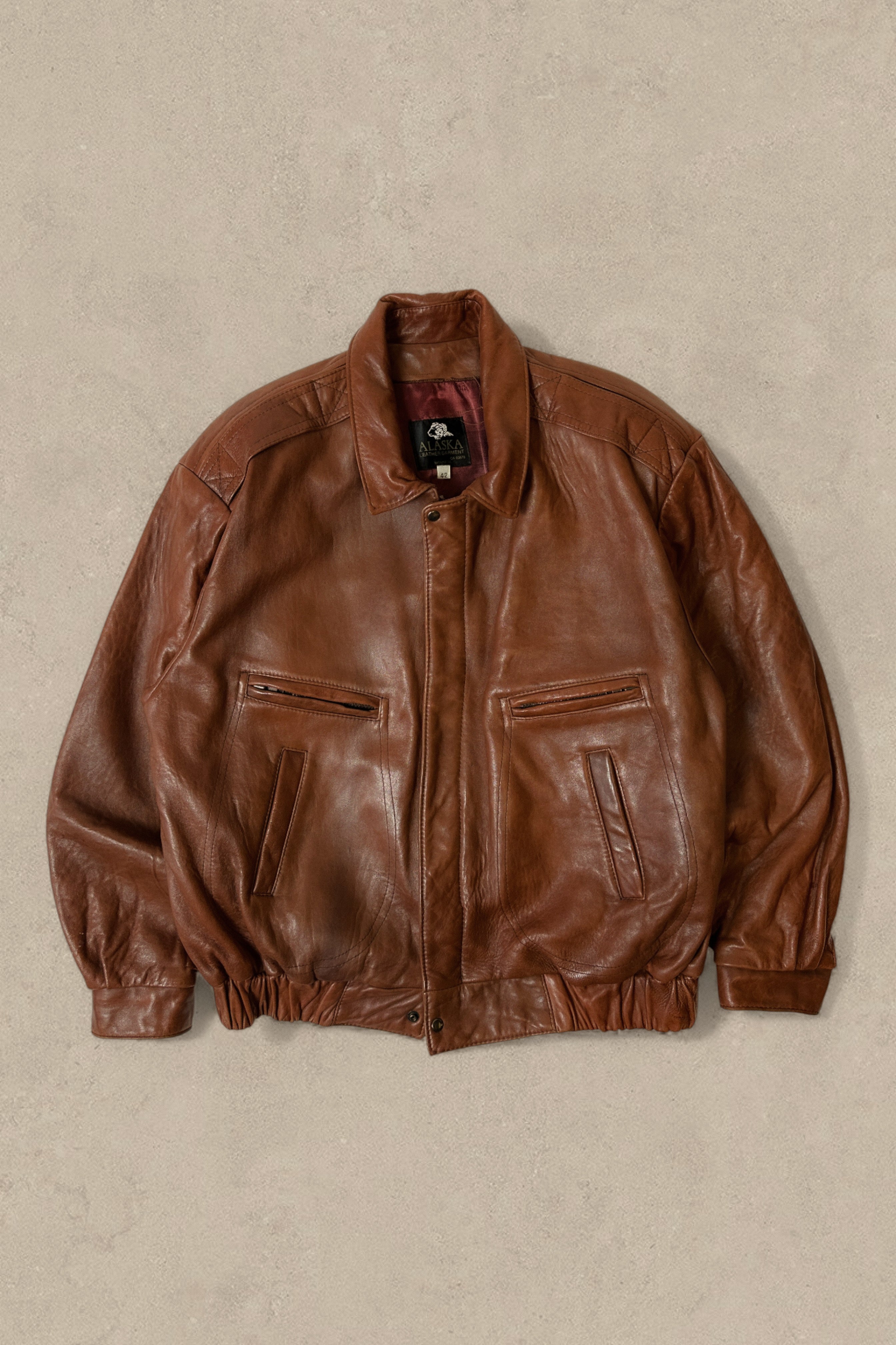 1990S - CARAMEL LEATHE JACKET - XL (42)