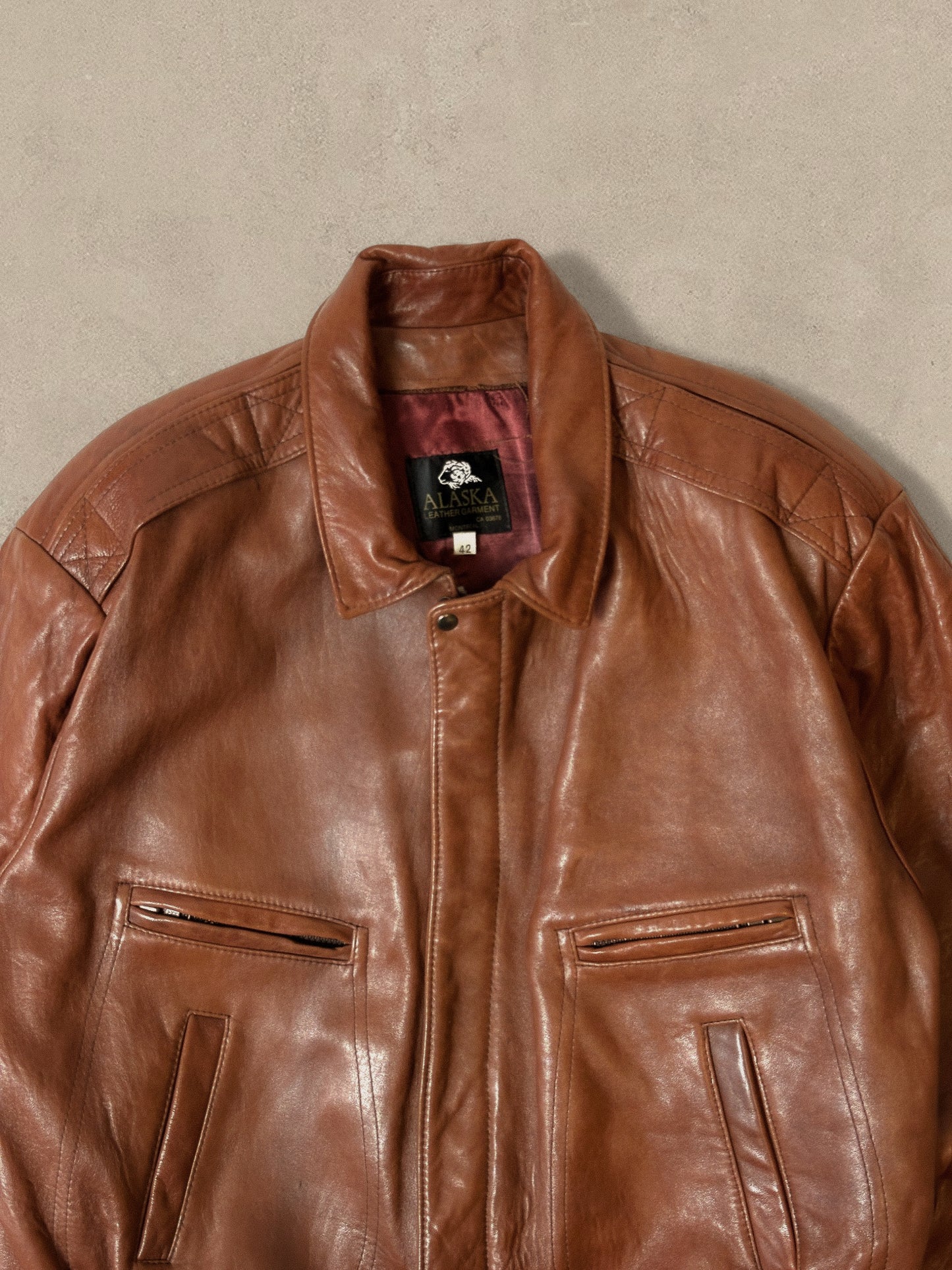 1990S - CARAMEL LEATHE JACKET - XL (42)