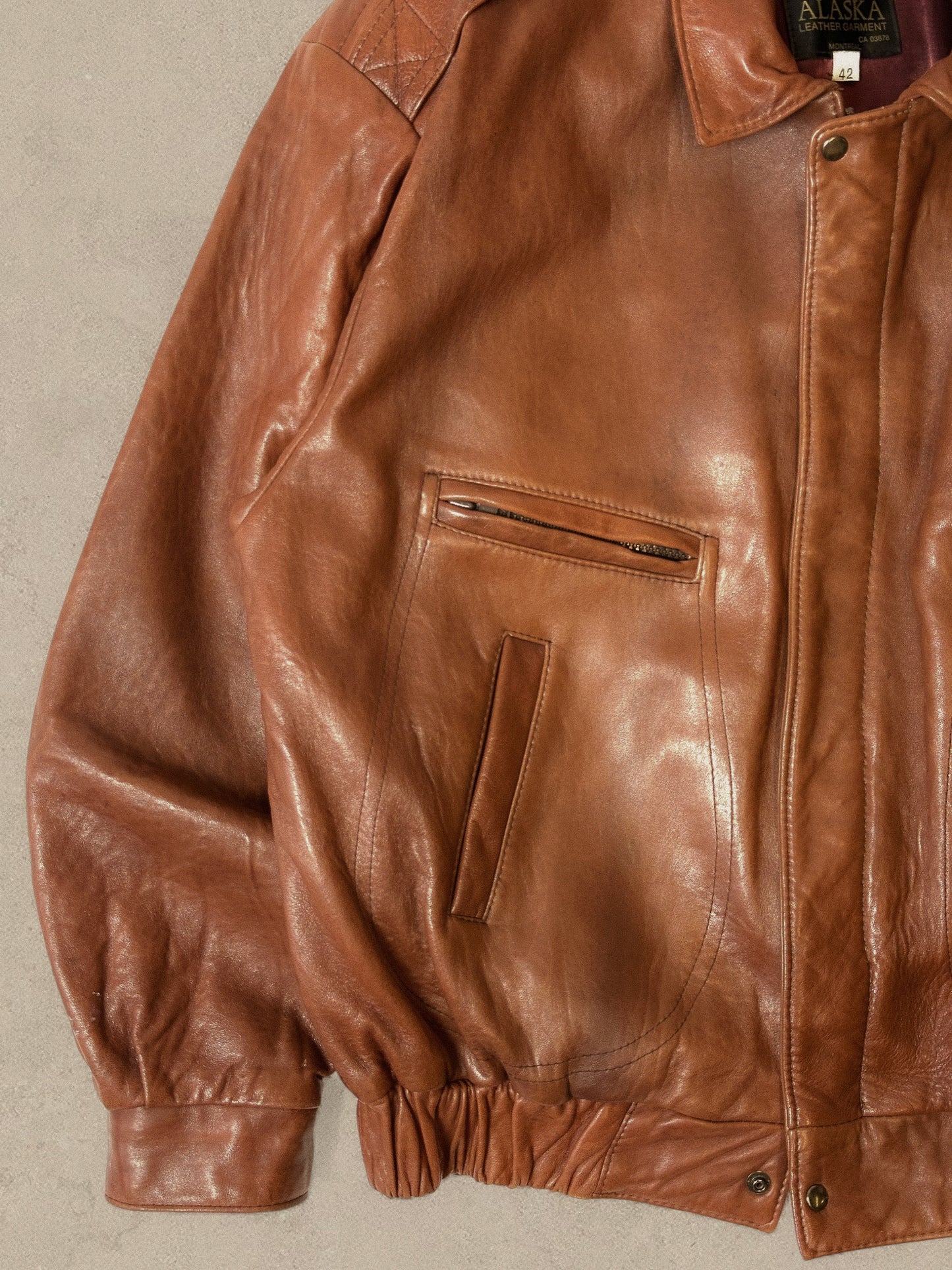 1990S - CARAMEL LEATHE JACKET - XL (42)