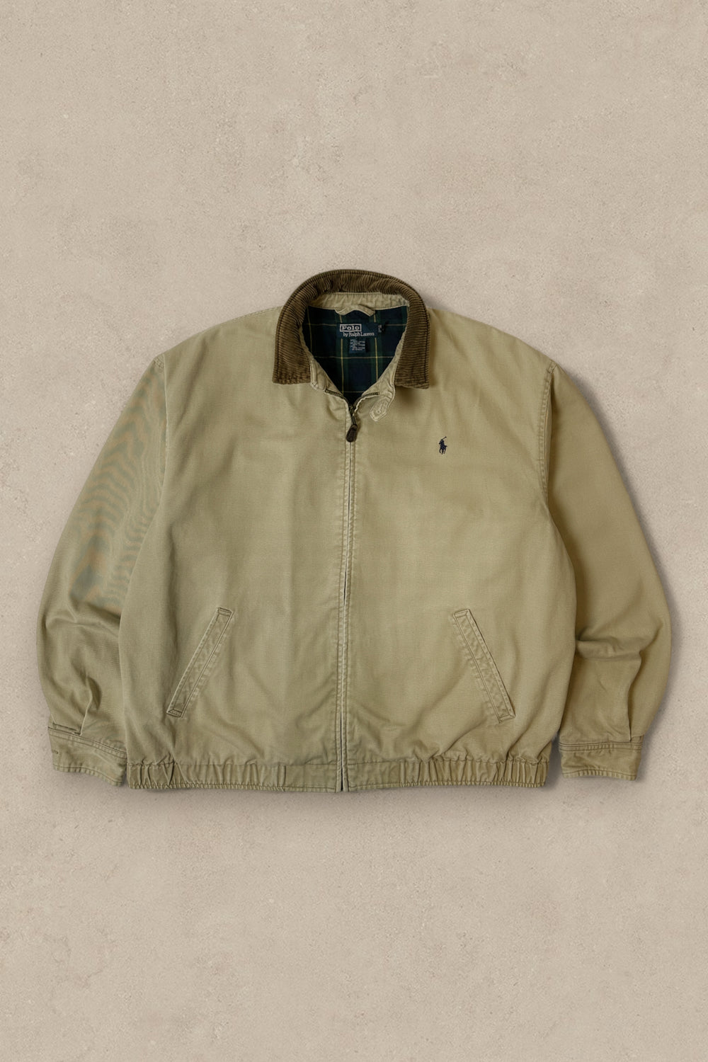 1990S - BEIGE POLO RALPH LAUREN LINED HARRINGTON JACKET - L