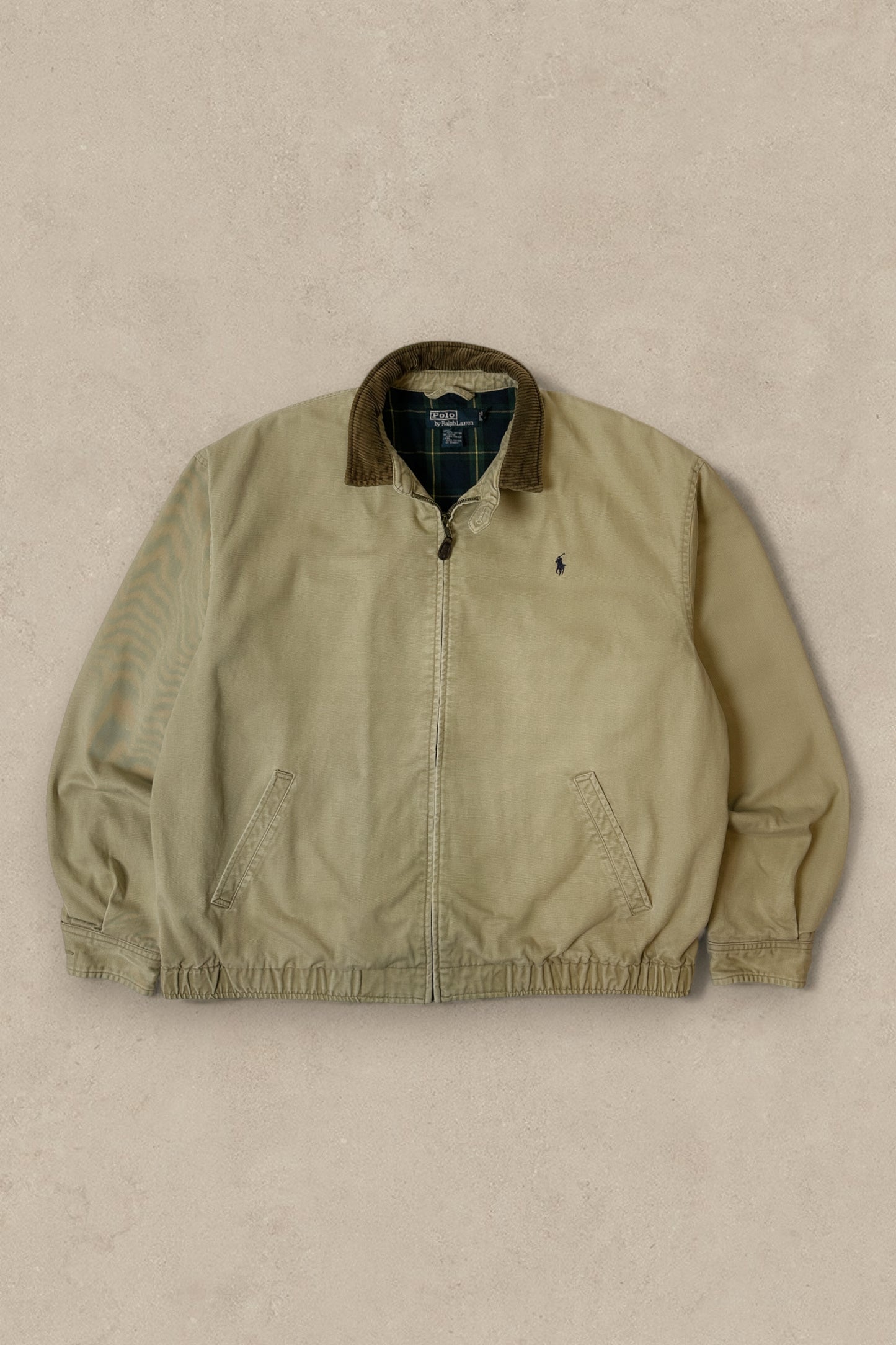 1990S - BEIGE POLO RALPH LAUREN LINED HARRINGTON JACKET - L