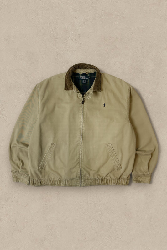 1990S - BEIGE POLO RALPH LAUREN LINED HARRINGTON JACKET - L