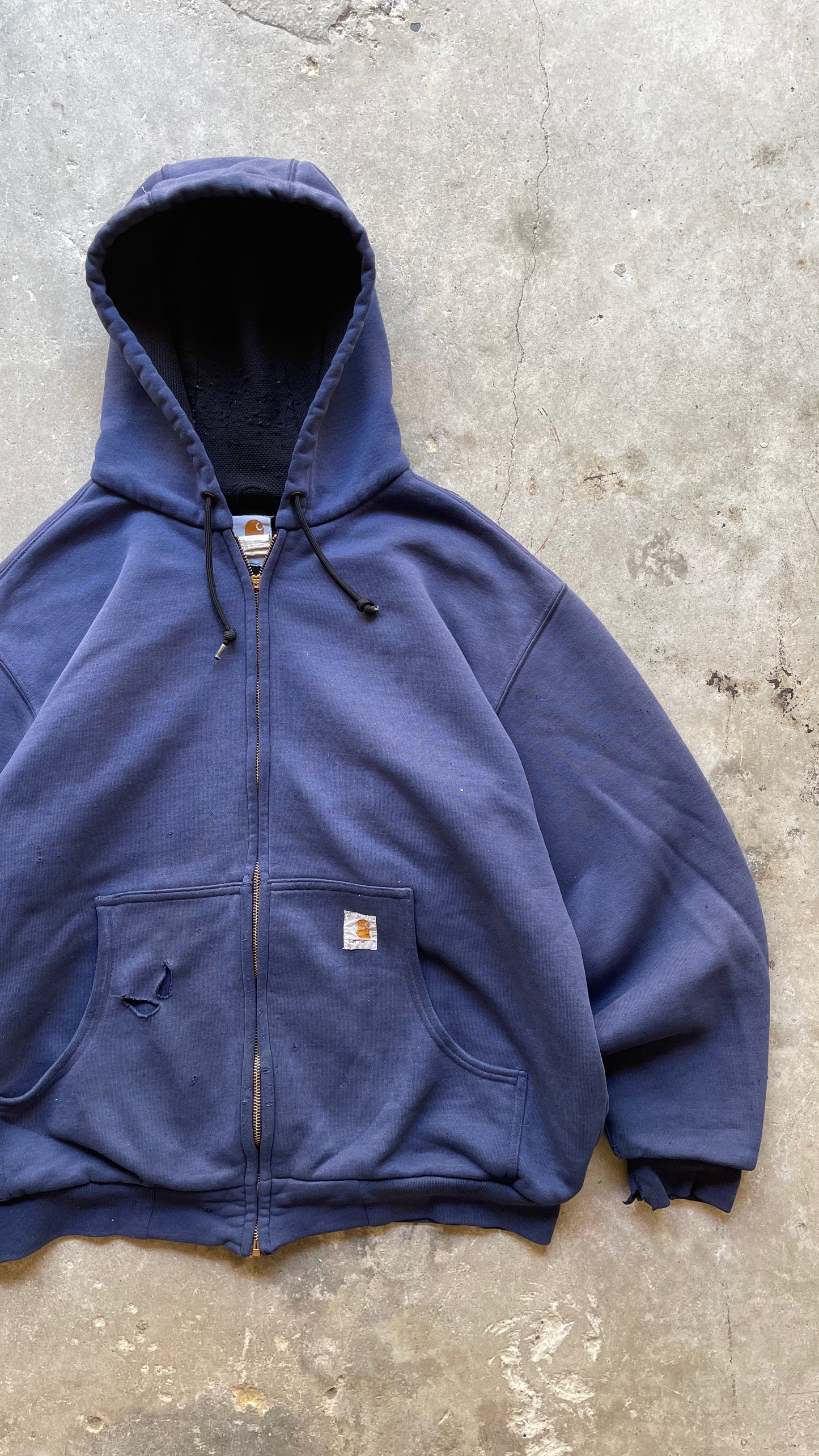 1990S DISTRESSED SUN FADED CARHARTT ZIP HOODIE - XL