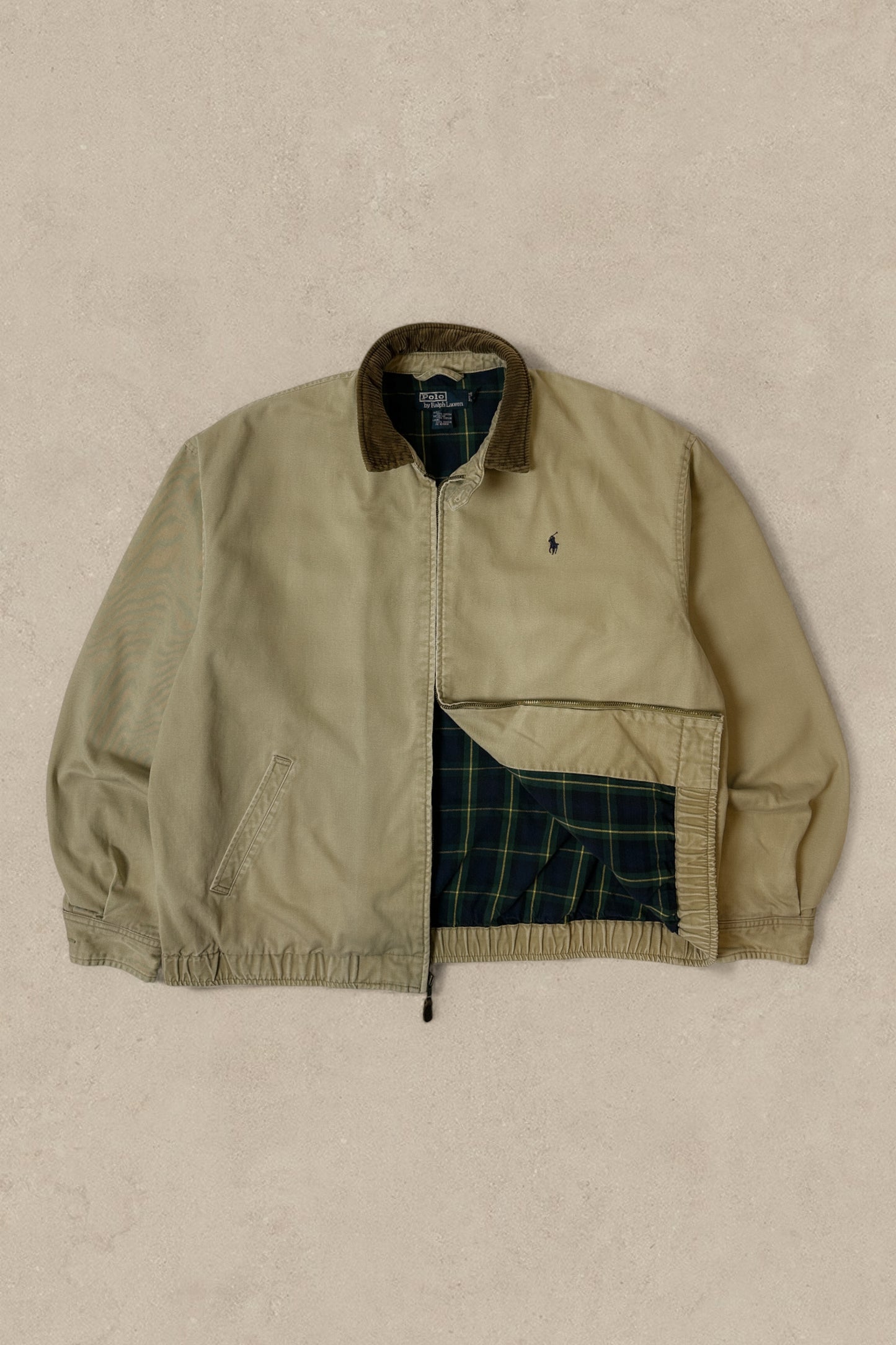 1990S - BEIGE POLO RALPH LAUREN LINED HARRINGTON JACKET - L
