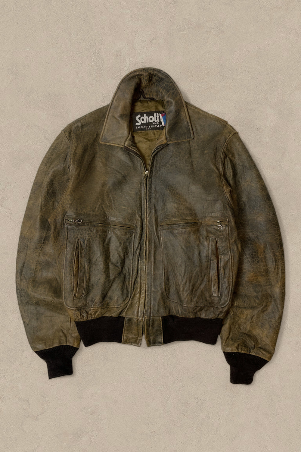 1990S - BROWN FADED SCHOTT FLIGHT JACKET MADE IN USA - M (42