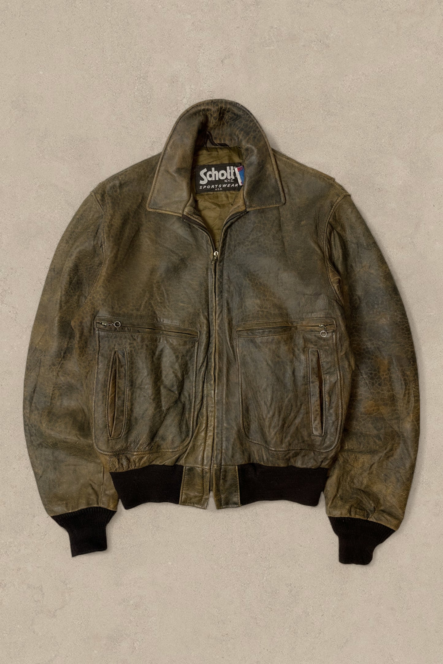 1990S - BROWN FADED SCHOTT FLIGHT JACKET MADE IN USA - M (42