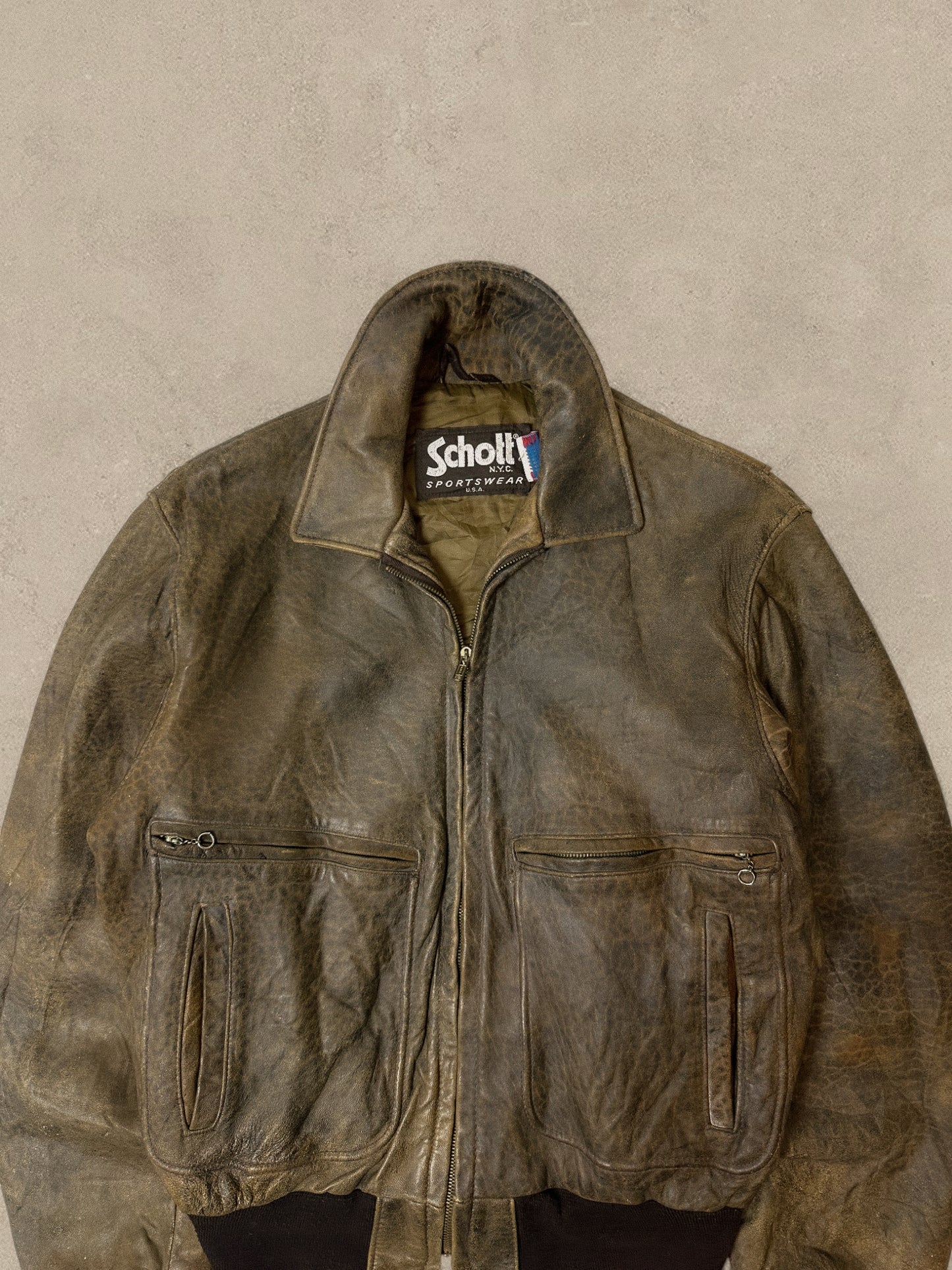 1990S - BROWN FADED SCHOTT FLIGHT JACKET MADE IN USA - M (42