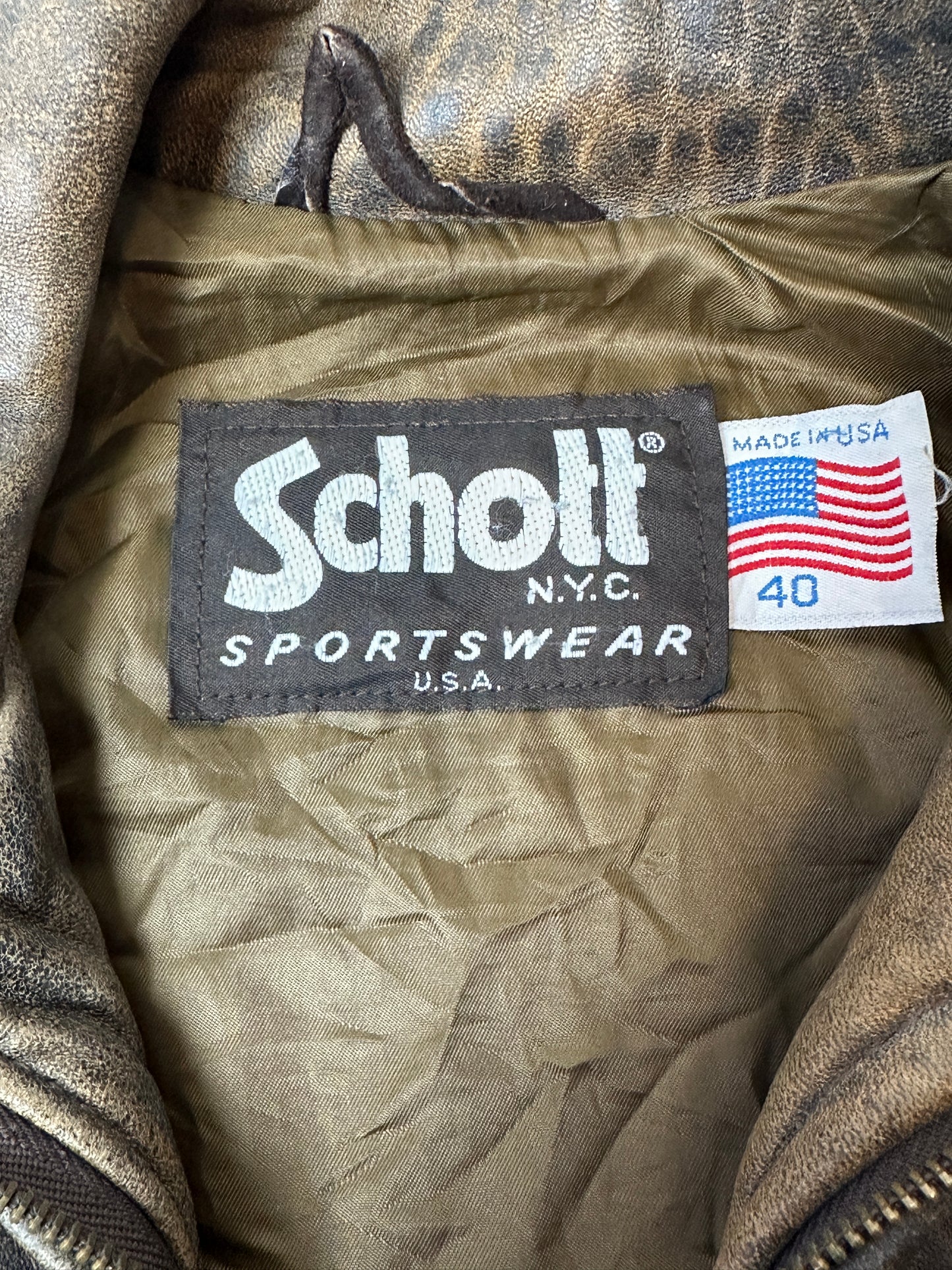 1990S - BROWN FADED SCHOTT FLIGHT JACKET MADE IN USA - M (42