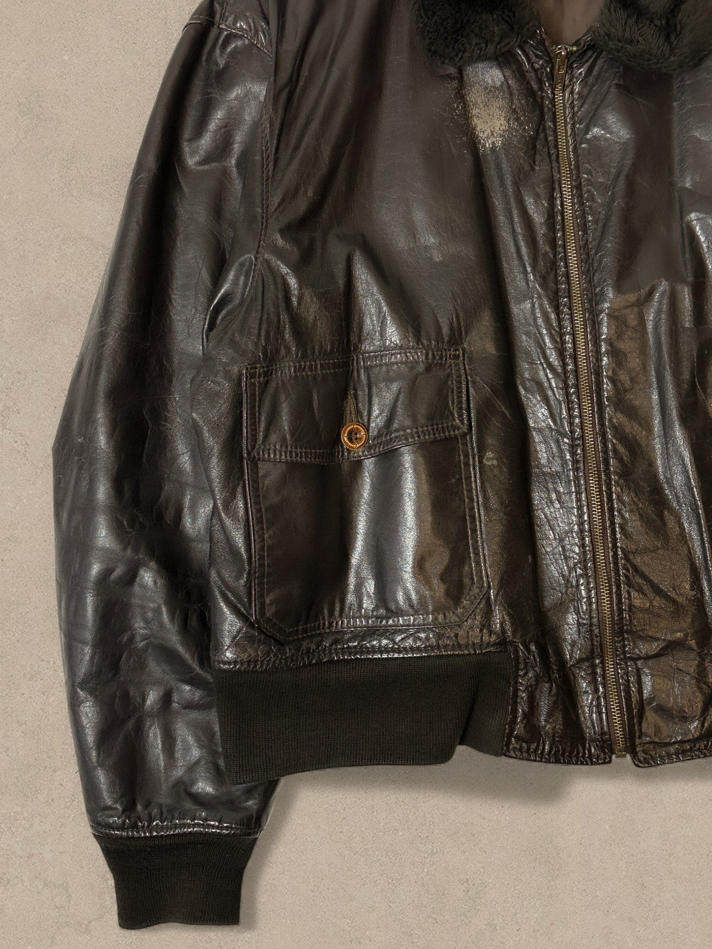 1990S - DISTRESSED BLACK FLIGHT BOMBER JACKET TYPE G-1 - XL