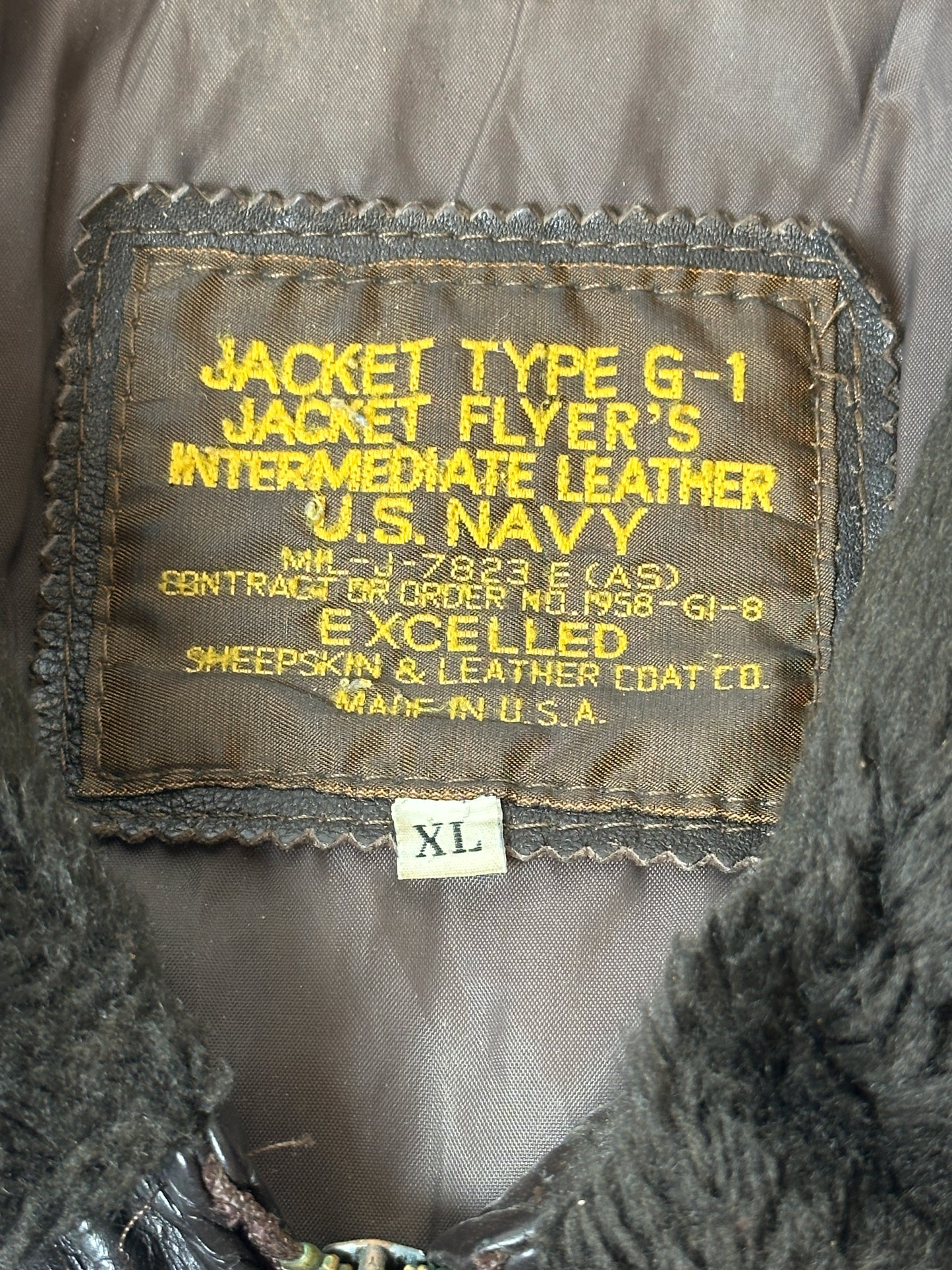 1990S - DISTRESSED BLACK FLIGHT BOMBER JACKET TYPE G-1 - XL