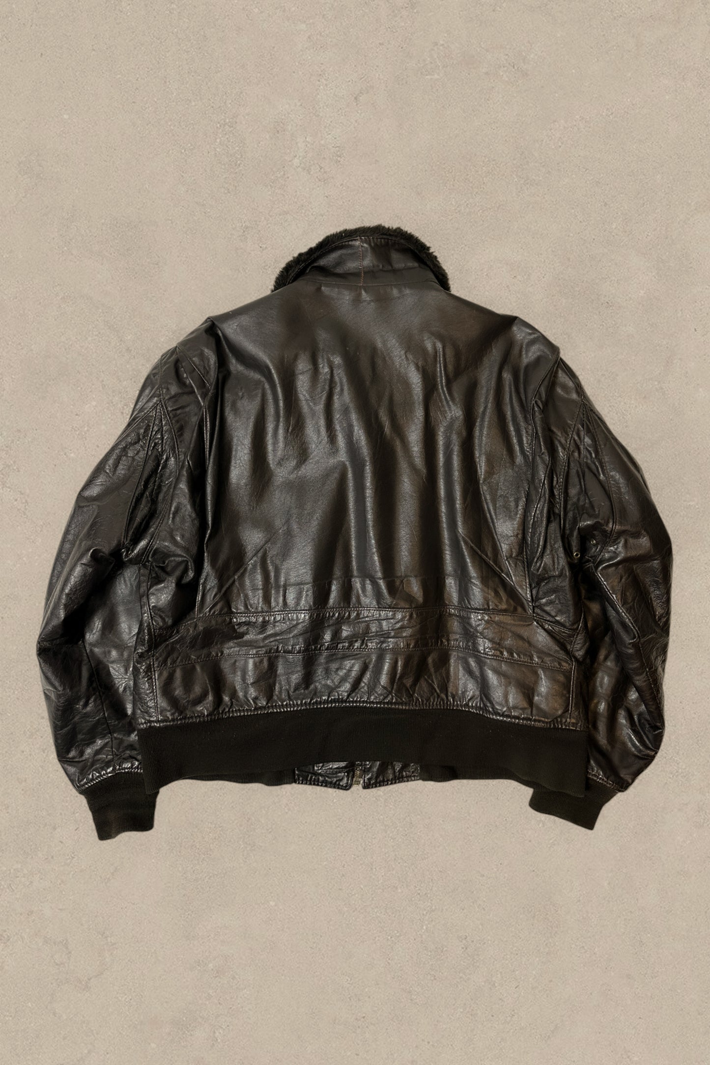 1990S - DISTRESSED BLACK FLIGHT BOMBER JACKET TYPE G-1 - XL