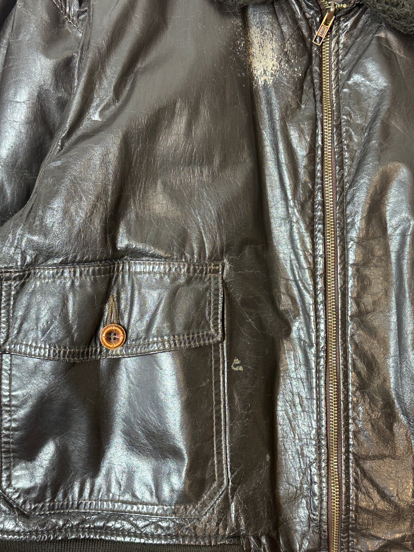 1990S - DISTRESSED BLACK FLIGHT BOMBER JACKET TYPE G-1 - XL