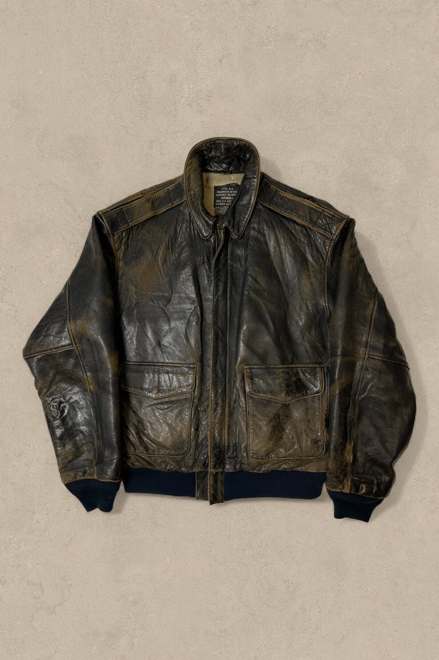1990S - BLACK DISTRESSED AVIREX FLIGHT JACKET TYPE A-2 - M