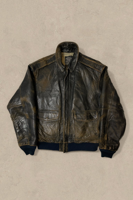 1990S - BLACK DISTRESSED AVIREX FLIGHT JACKET TYPE A-2 - M