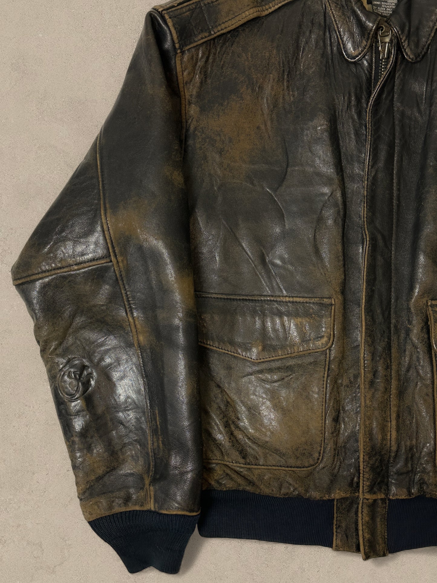 1990S - BLACK DISTRESSED AVIREX FLIGHT JACKET TYPE A-2 - M