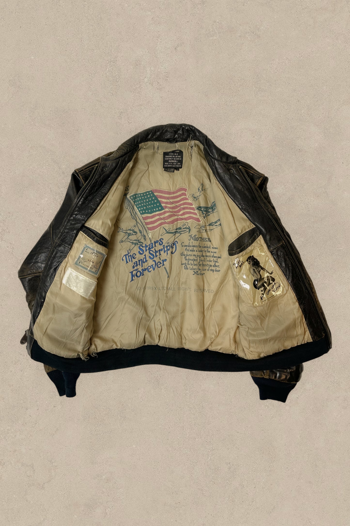 1990S - BLACK DISTRESSED AVIREX FLIGHT JACKET TYPE A-2 - M