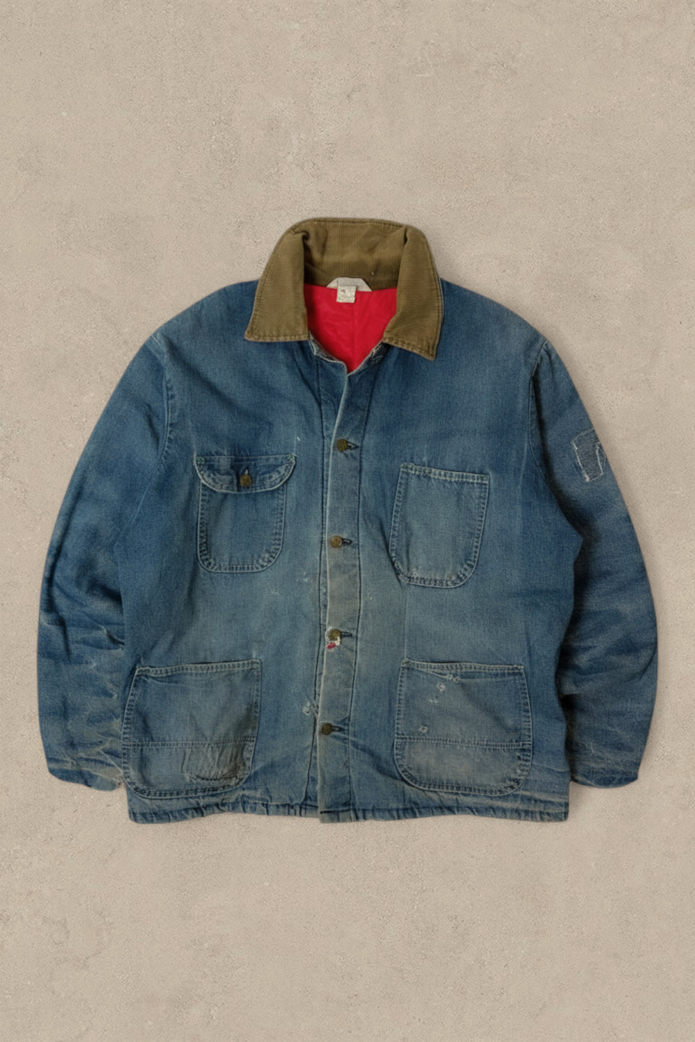 1990S - DISTRESSED KEY IMPERIAL DENIM BARN JACKET - L