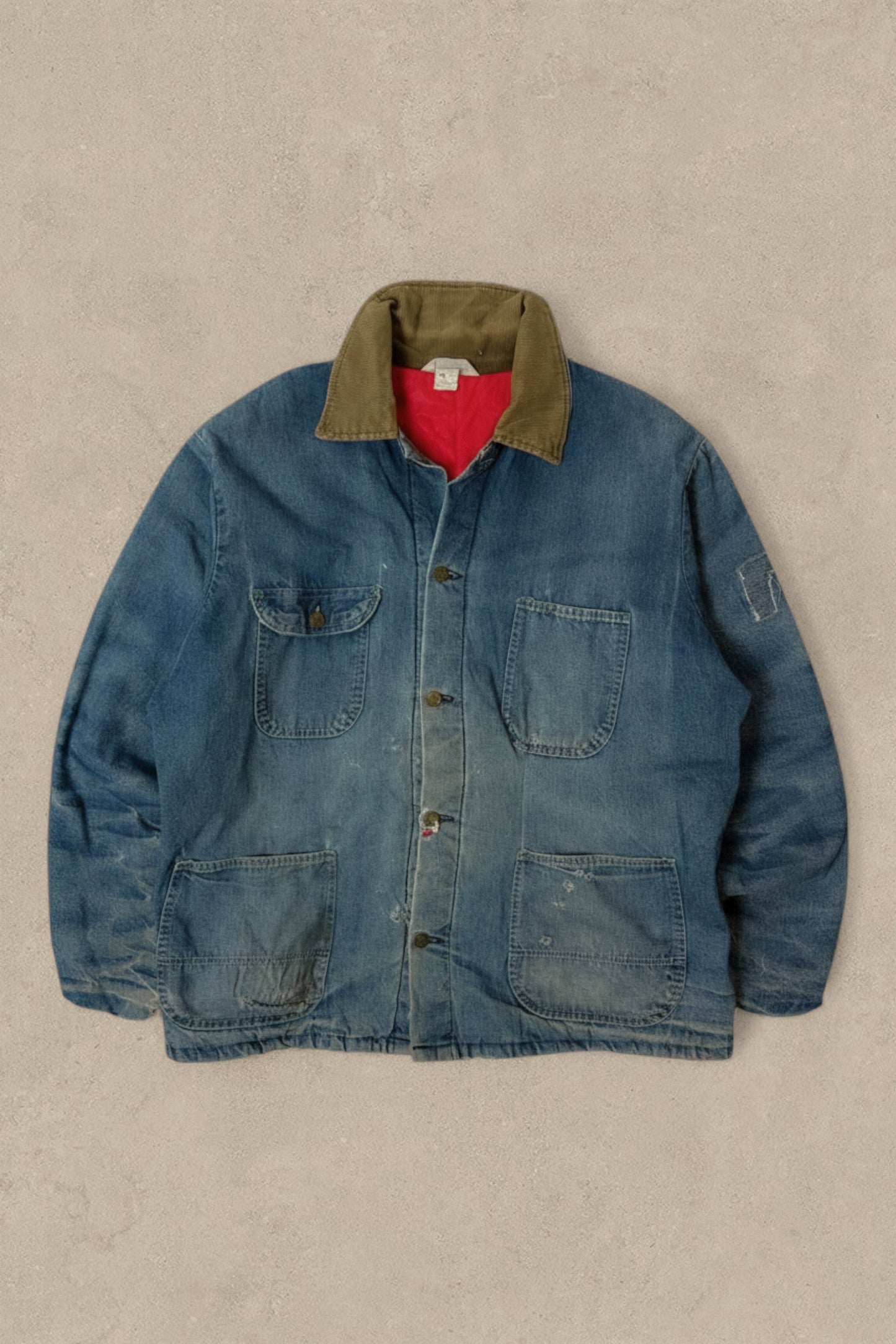1990S - DISTRESSED KEY IMPERIAL DENIM BARN JACKET - L