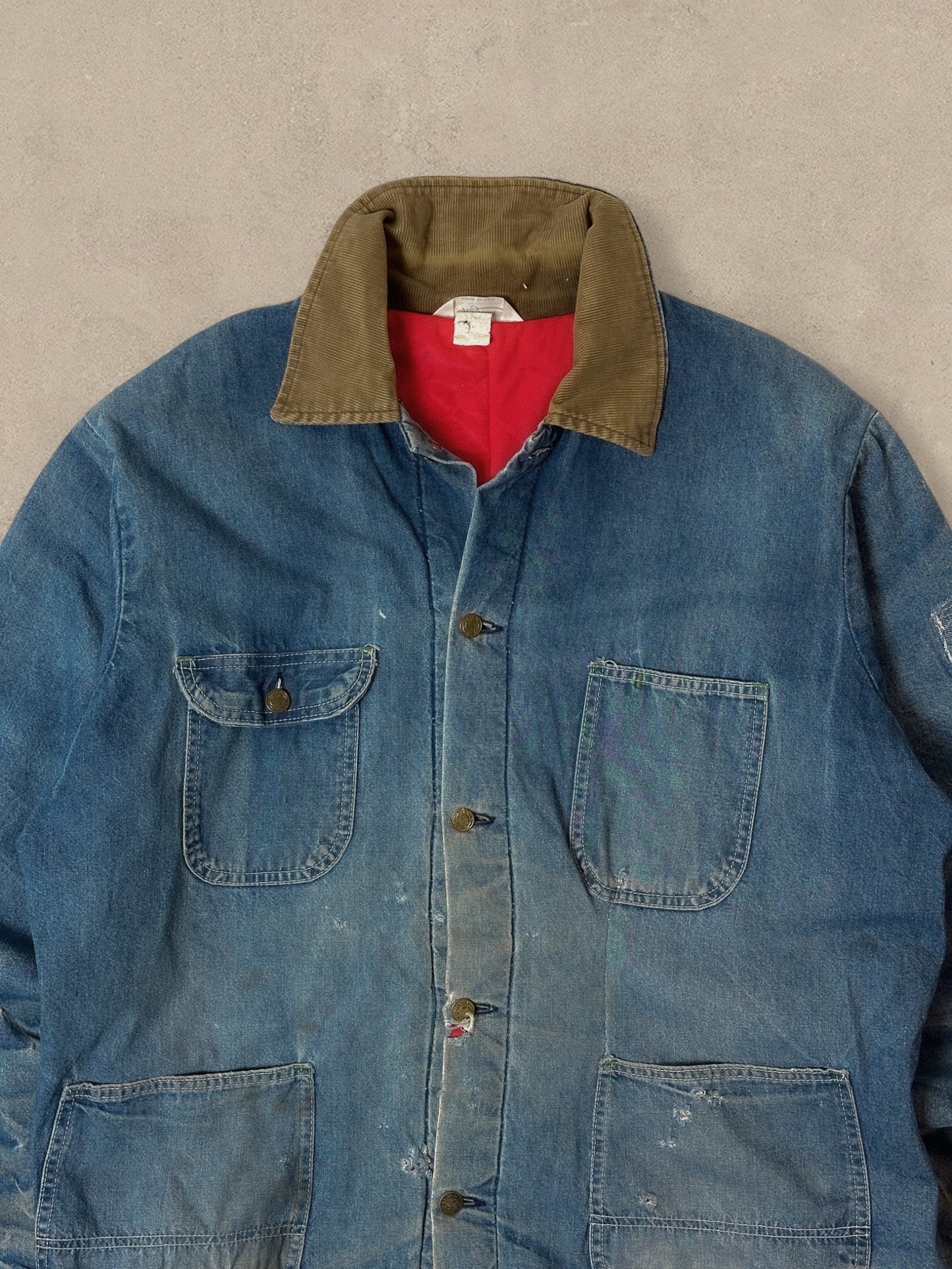 1990S - DISTRESSED KEY IMPERIAL DENIM BARN JACKET - L